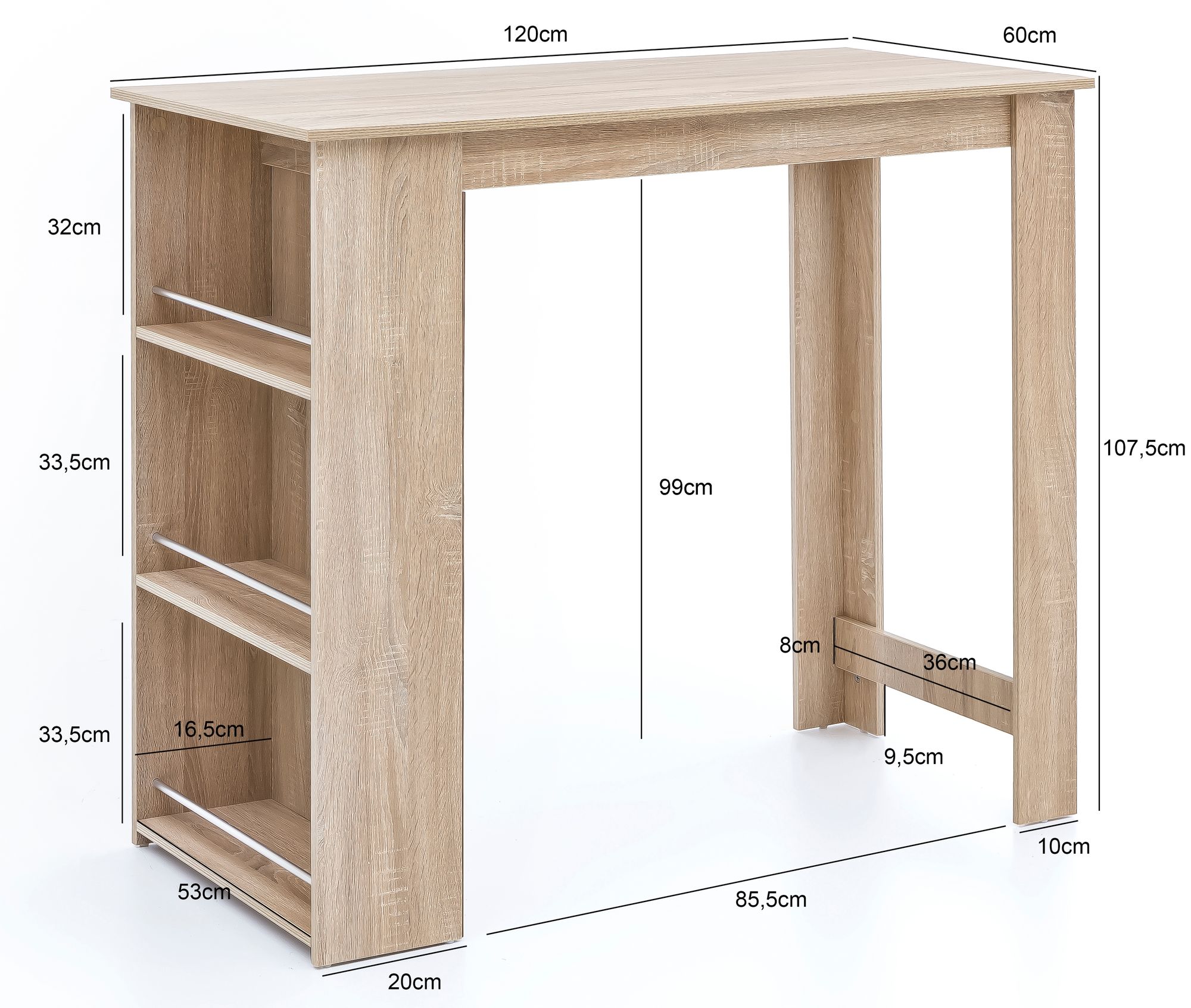 Wl5.733 sonoma 120 x 107.5 x 60 cm bartafel houten keukentafel