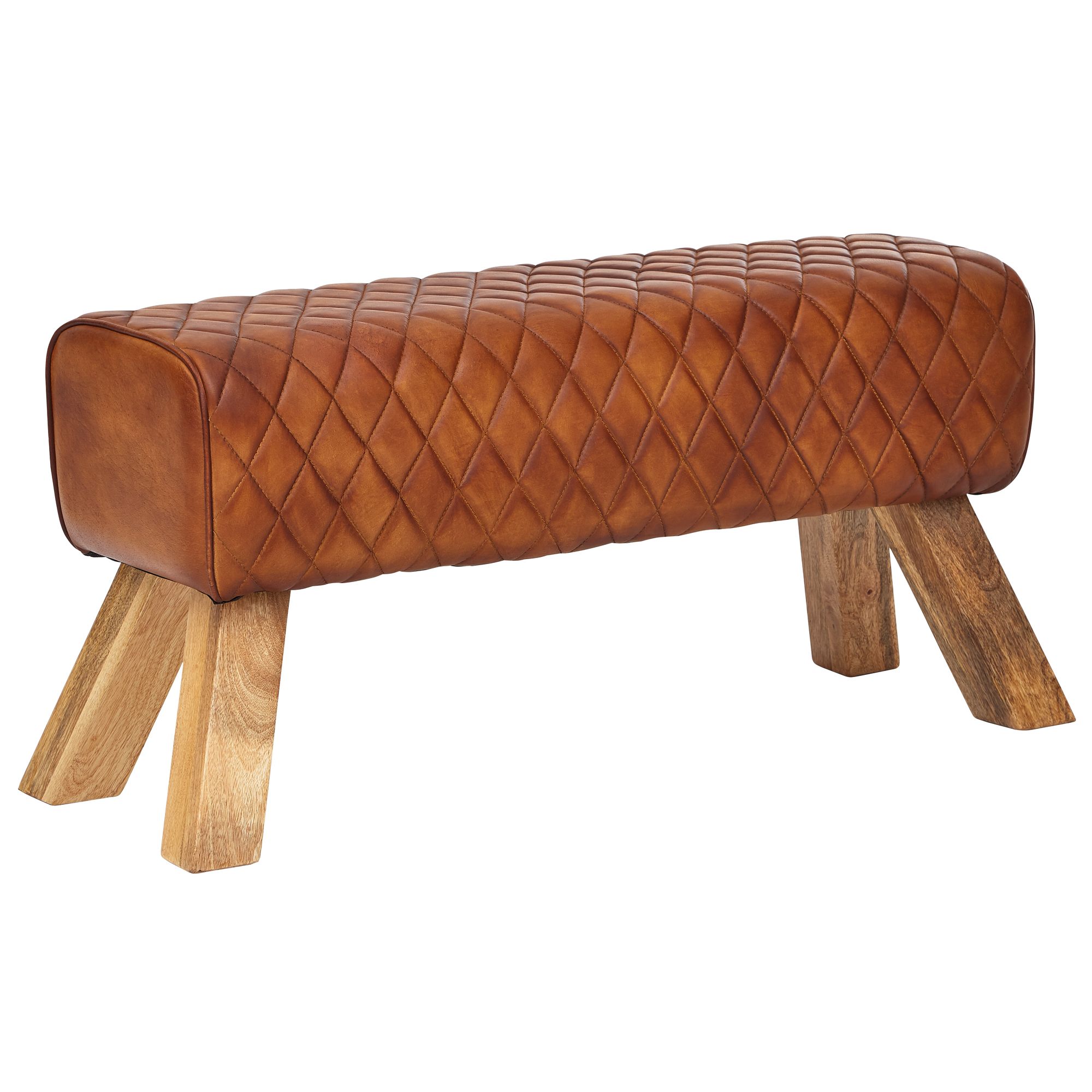 Bank echt leer / massief hout 89x46x35 cm leer modern turnbock