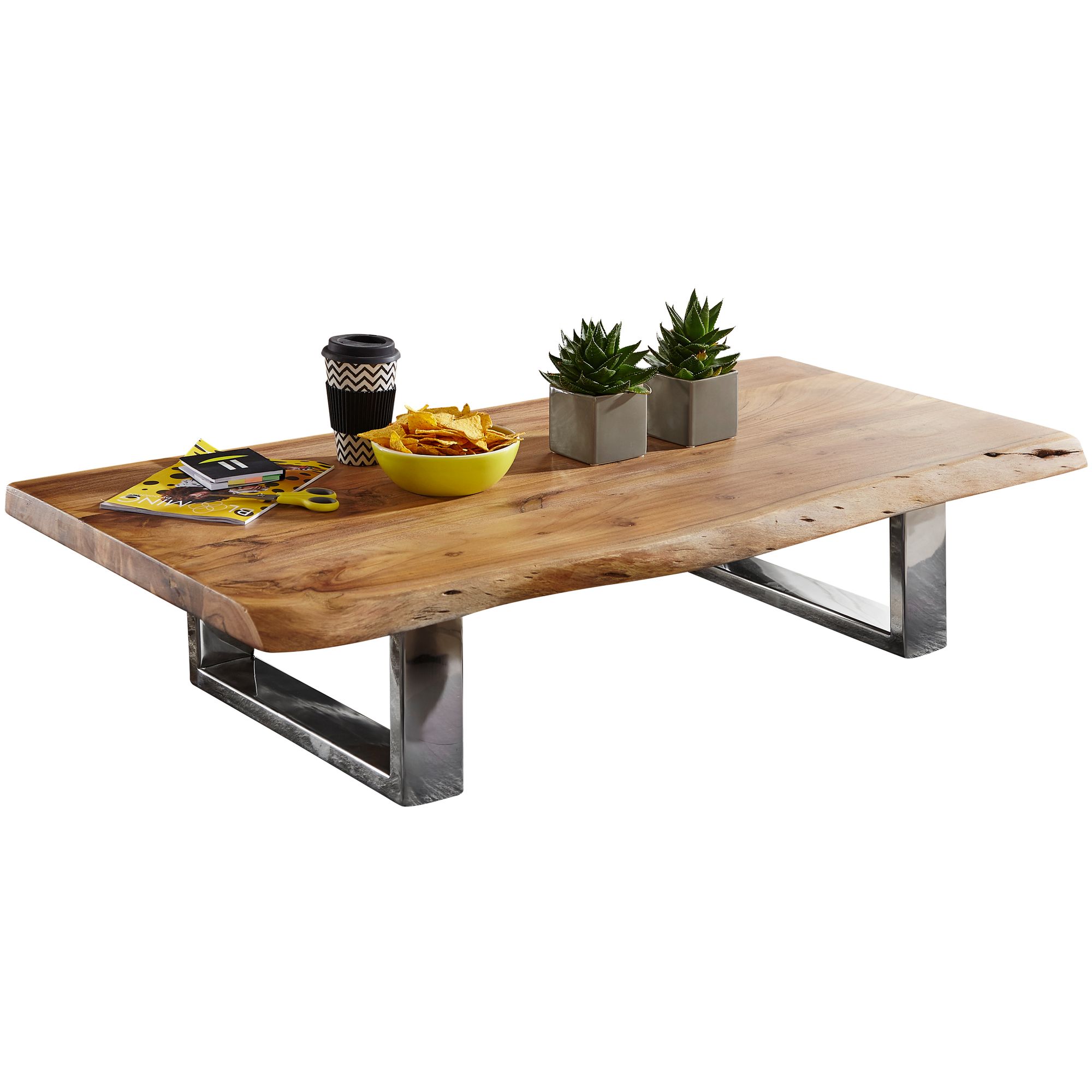 Salontafel asura 115 x 25 x 58 cm acacia massief houten metalen frame groot