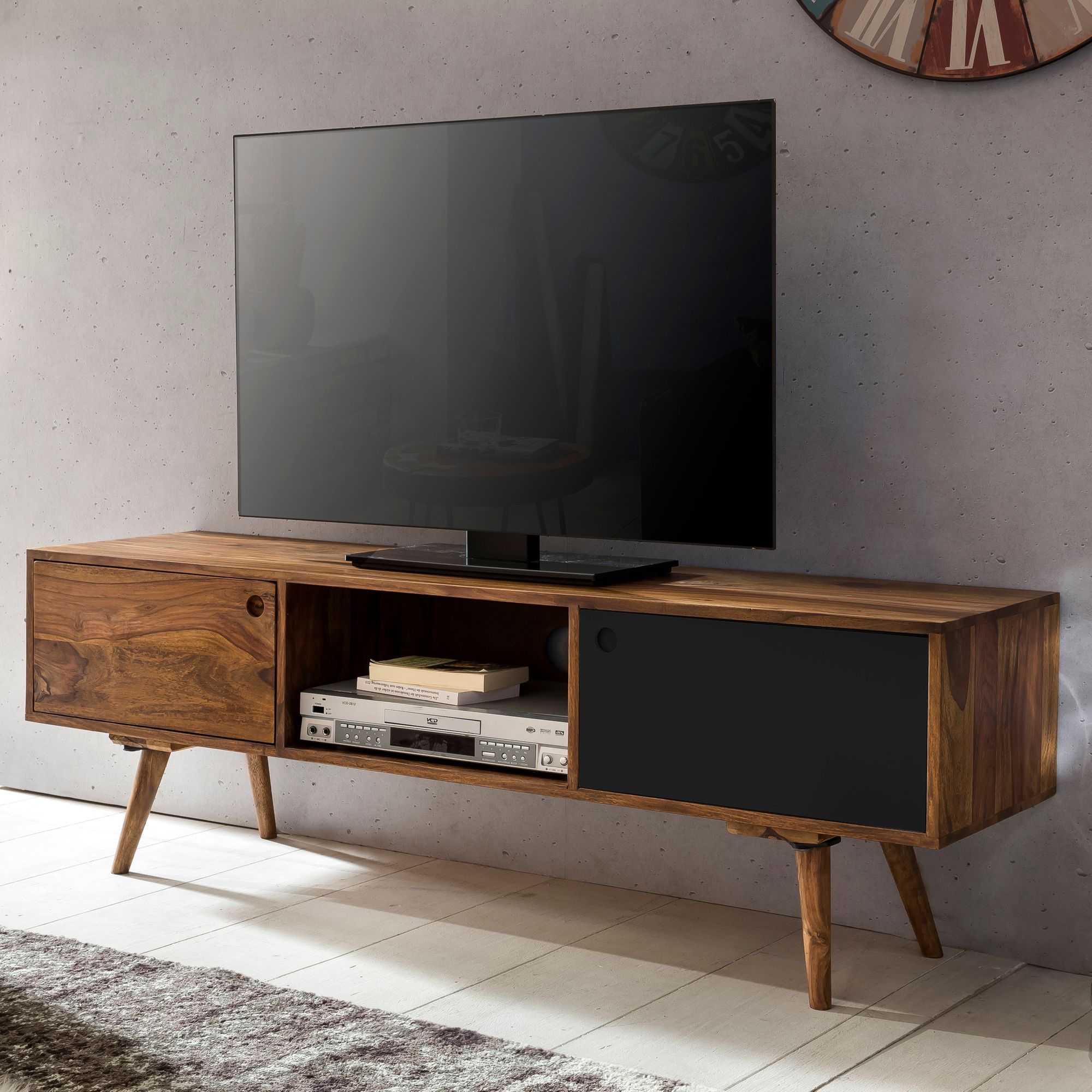 Tv lowboard repa 140 cm massief hout sheesham landhuis 2 deuren & compartiment