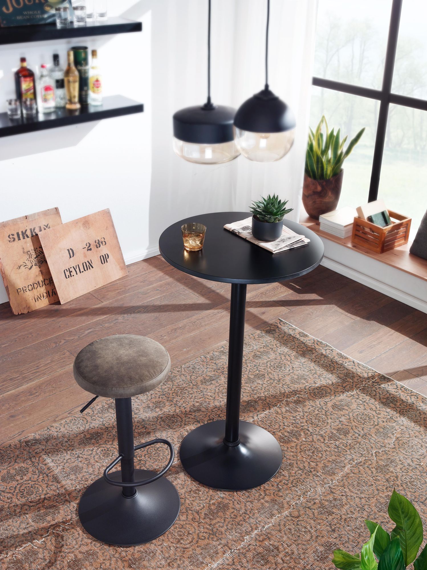 Design  zwart  tafel ø 60 cm metaal / hout