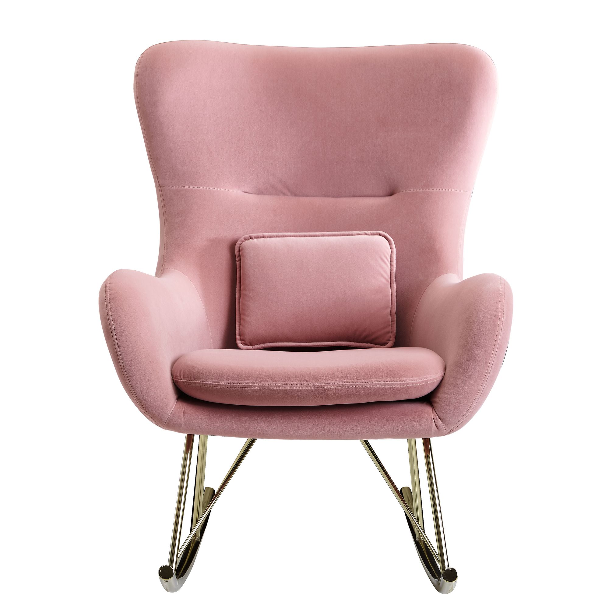 Fauteuil à bascule velours / métal rose 74x101x89 cm avec pieds dorés