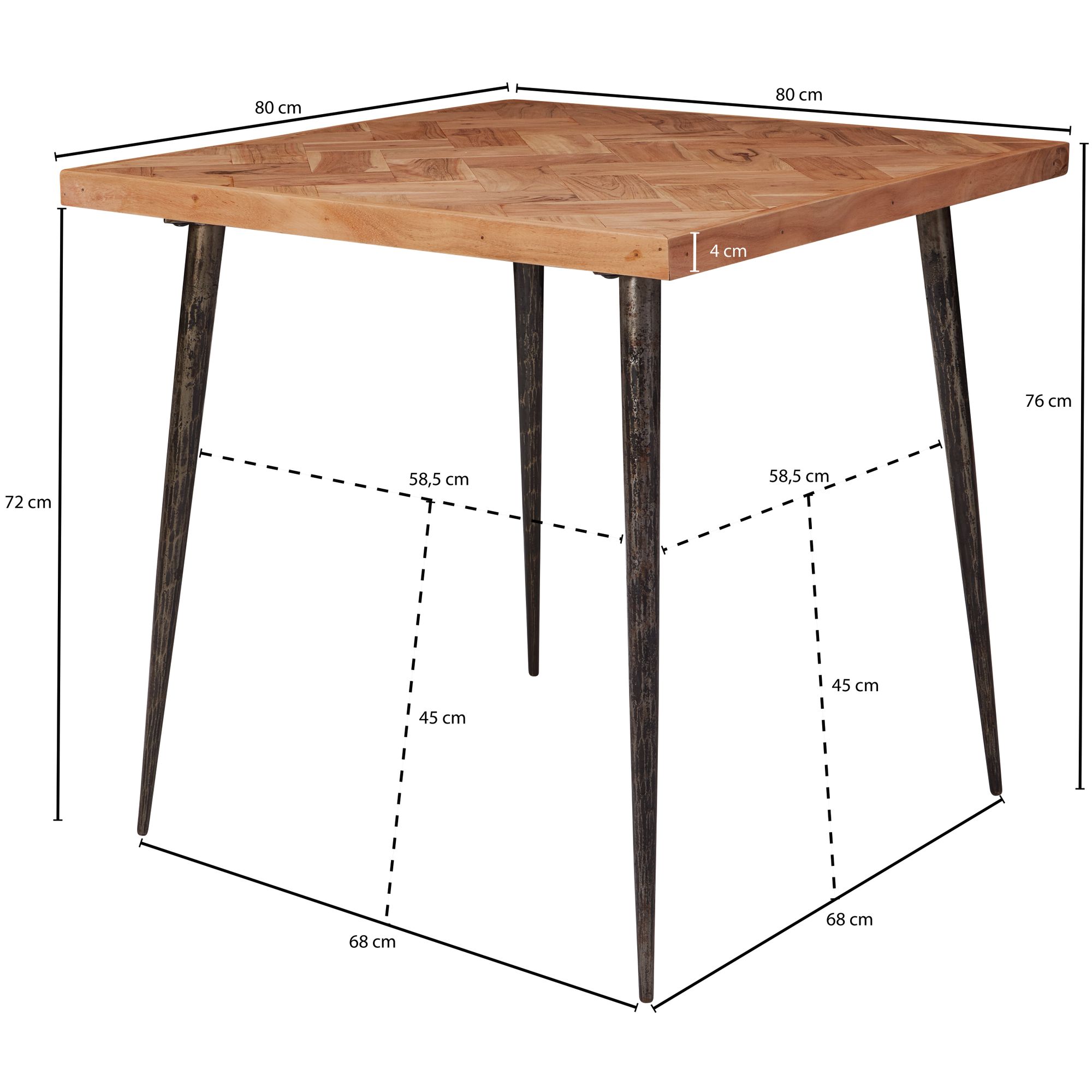 Eettafel lodi 80x76x80 cm massief hout acacia / metaal industrieel