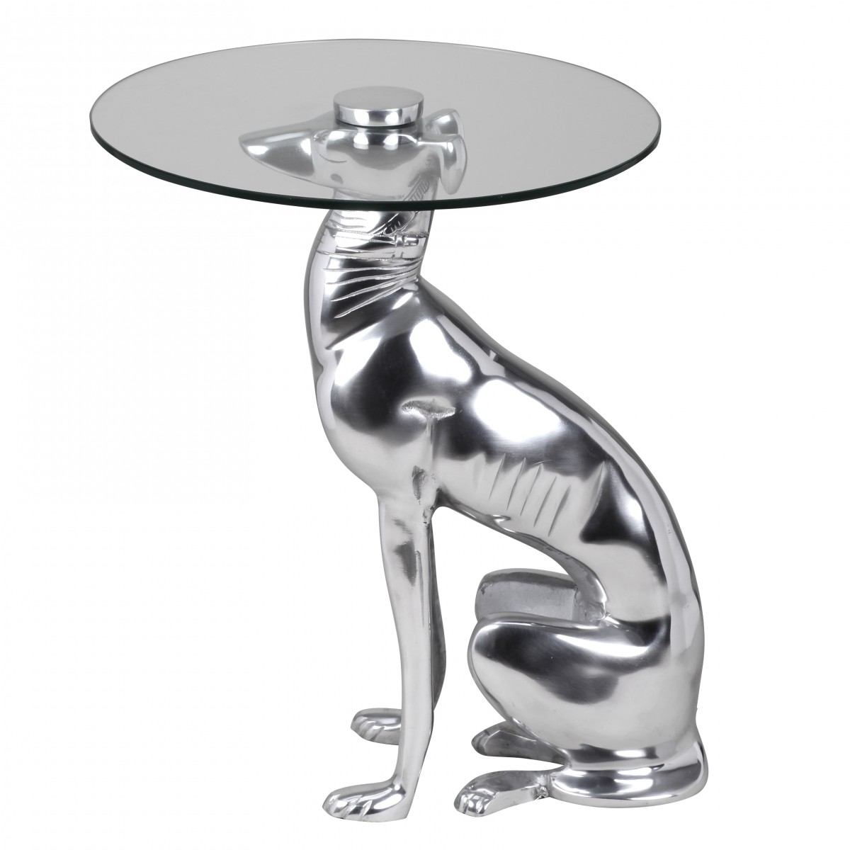 Design deco bijzettafel figuur dog gemaakt van aluminium kleur zilver