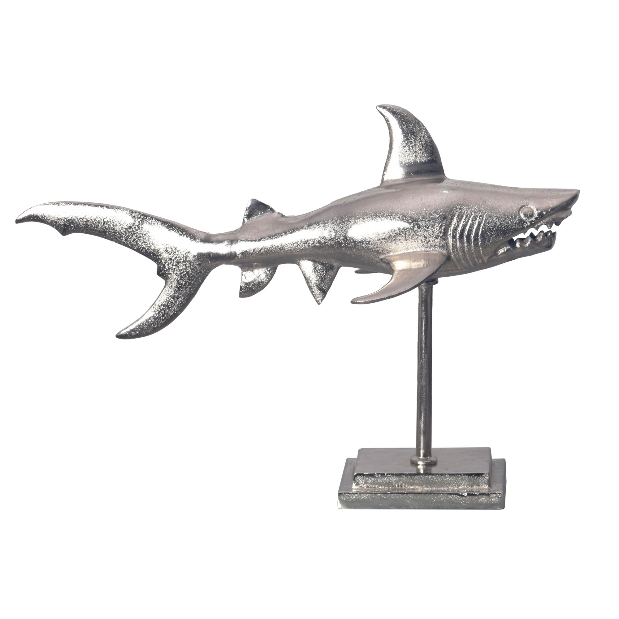 WOHNLING Deko Hai 70 cm Aluminium Argent Décoration d'intérieur Maritim Modern Alu