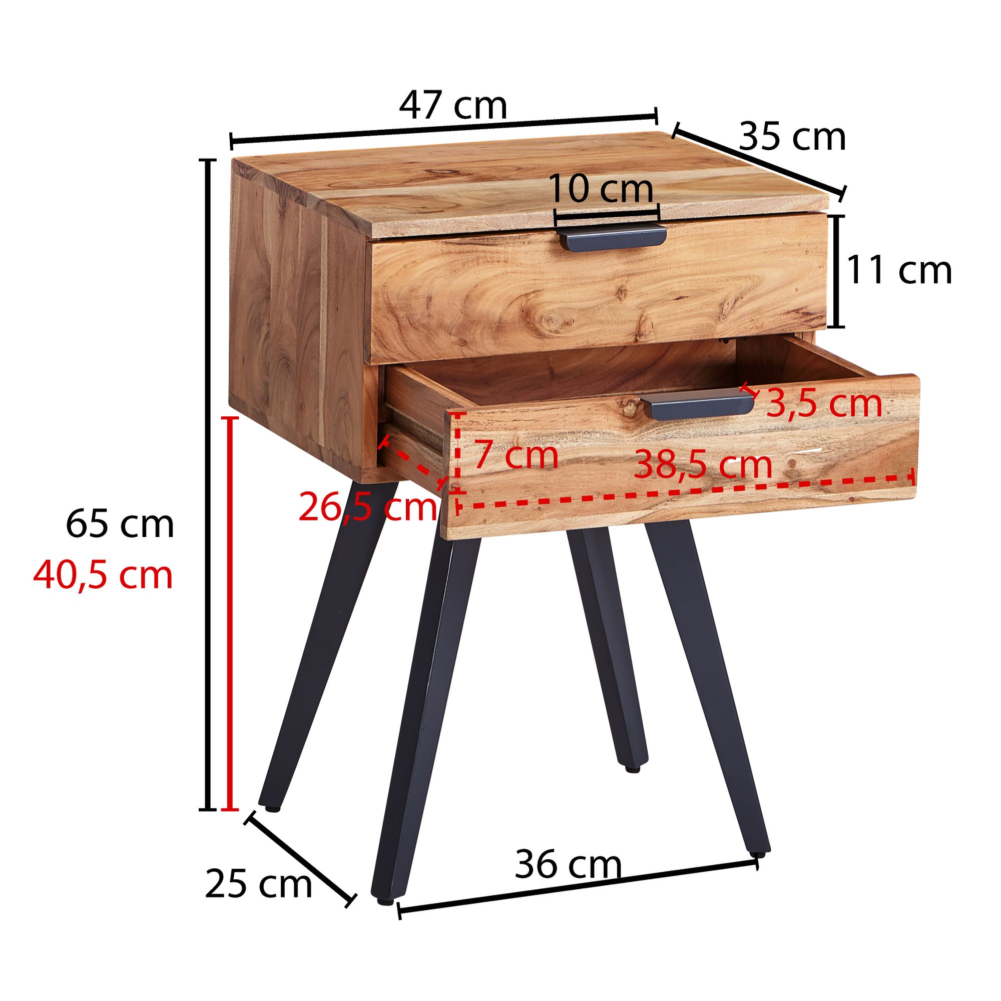 Nachtkastje 47 x 65 x 35 cm acacia massief houten nachtkastje boxspring bed