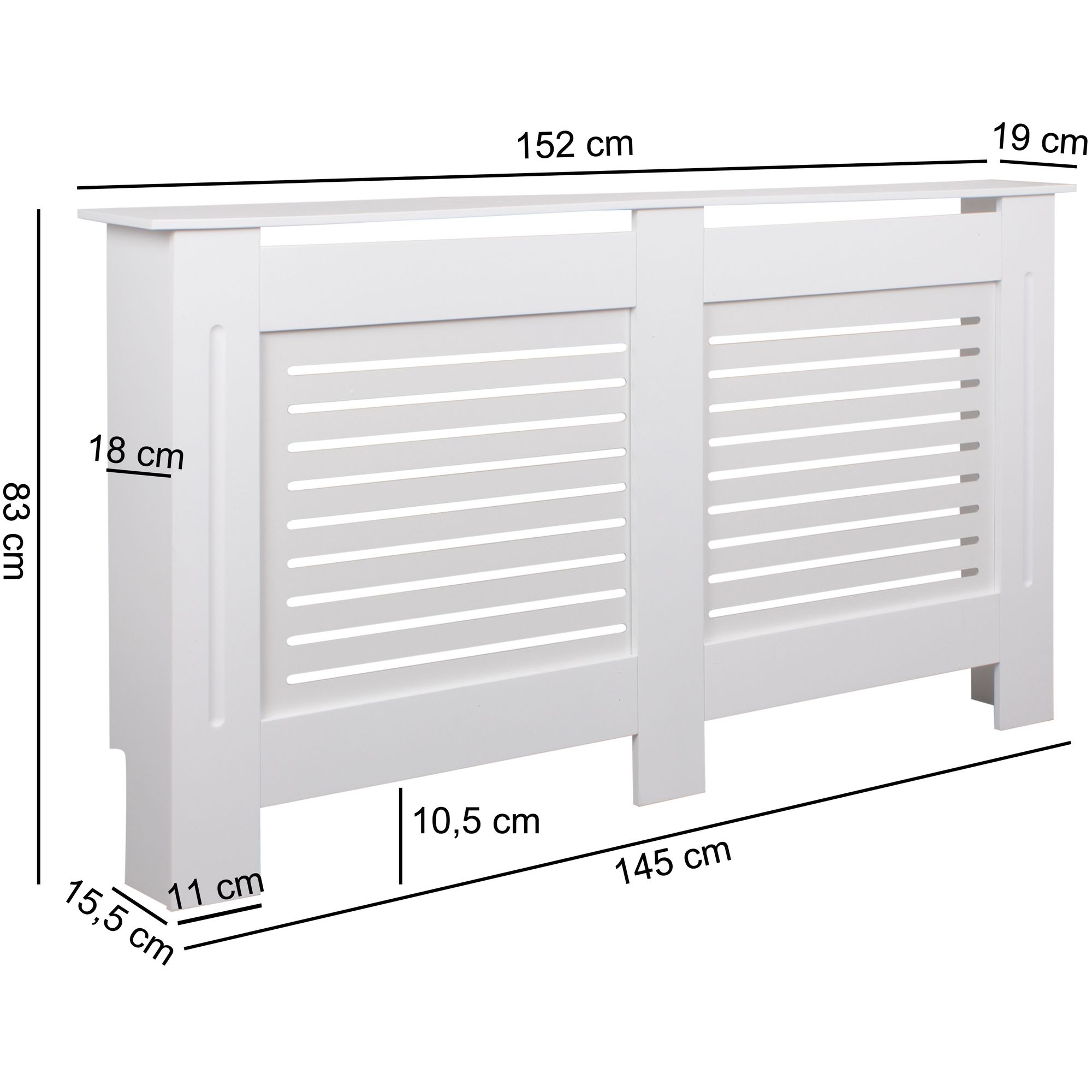 Design radiatorafdekking wl5.746 wit mat afwerking 152x83x19 cm