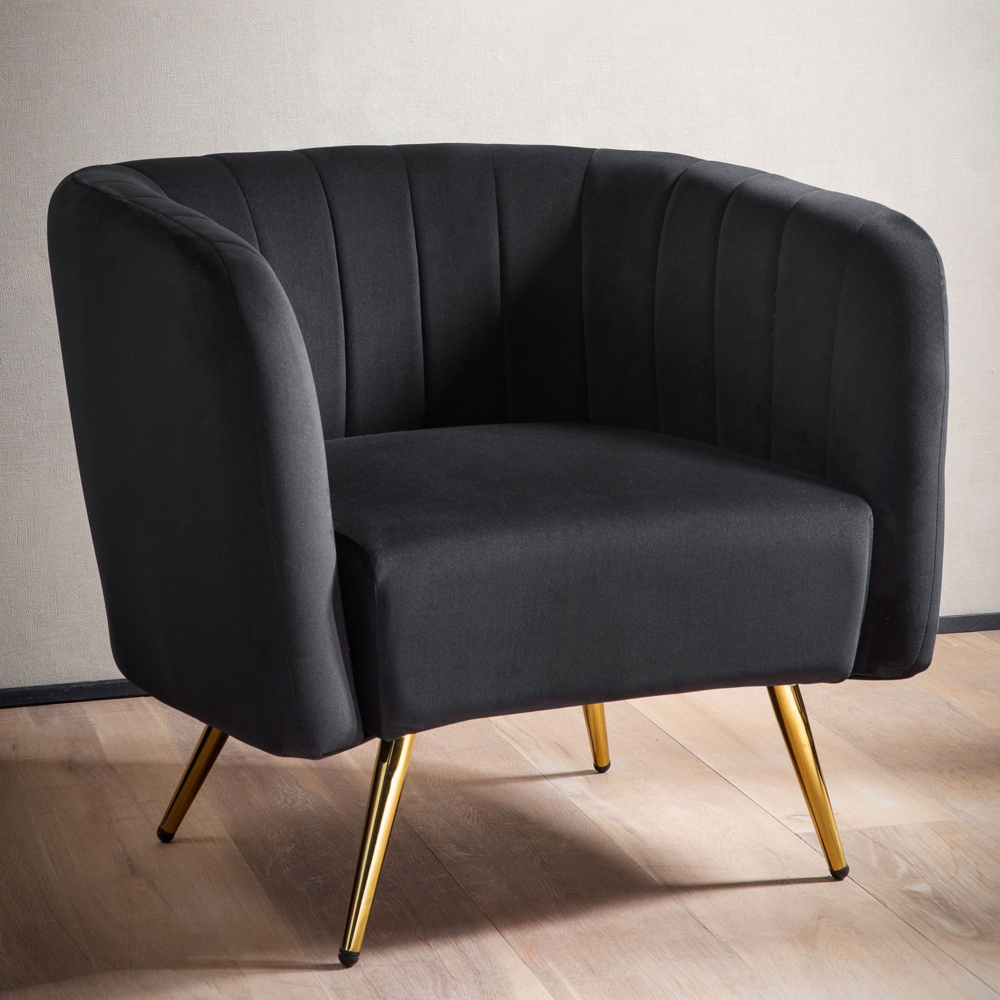 Chaise longue fauteuil club design en velours noir avec pieds en métal, chaise coque rembourrée avec dossier, chaise cocktail accoudoirs lounge, fauteuil avec revêtement en tissu