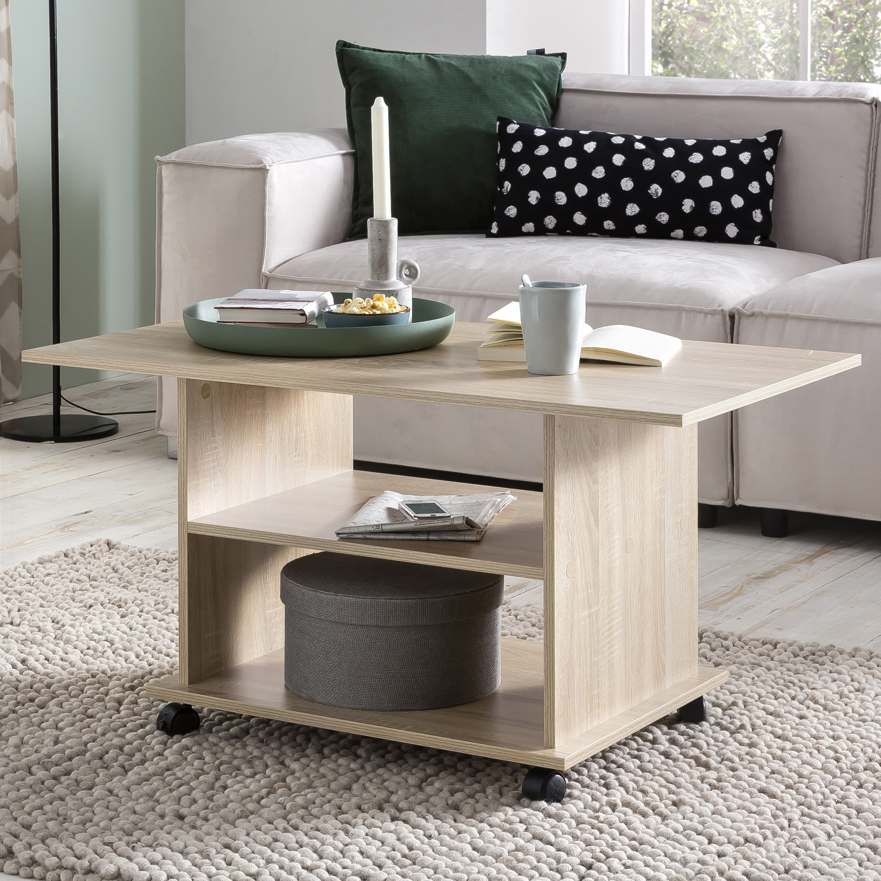 Table basse Design 95 x 51 x 54,5 cm Sonoma rotative avec roulettes