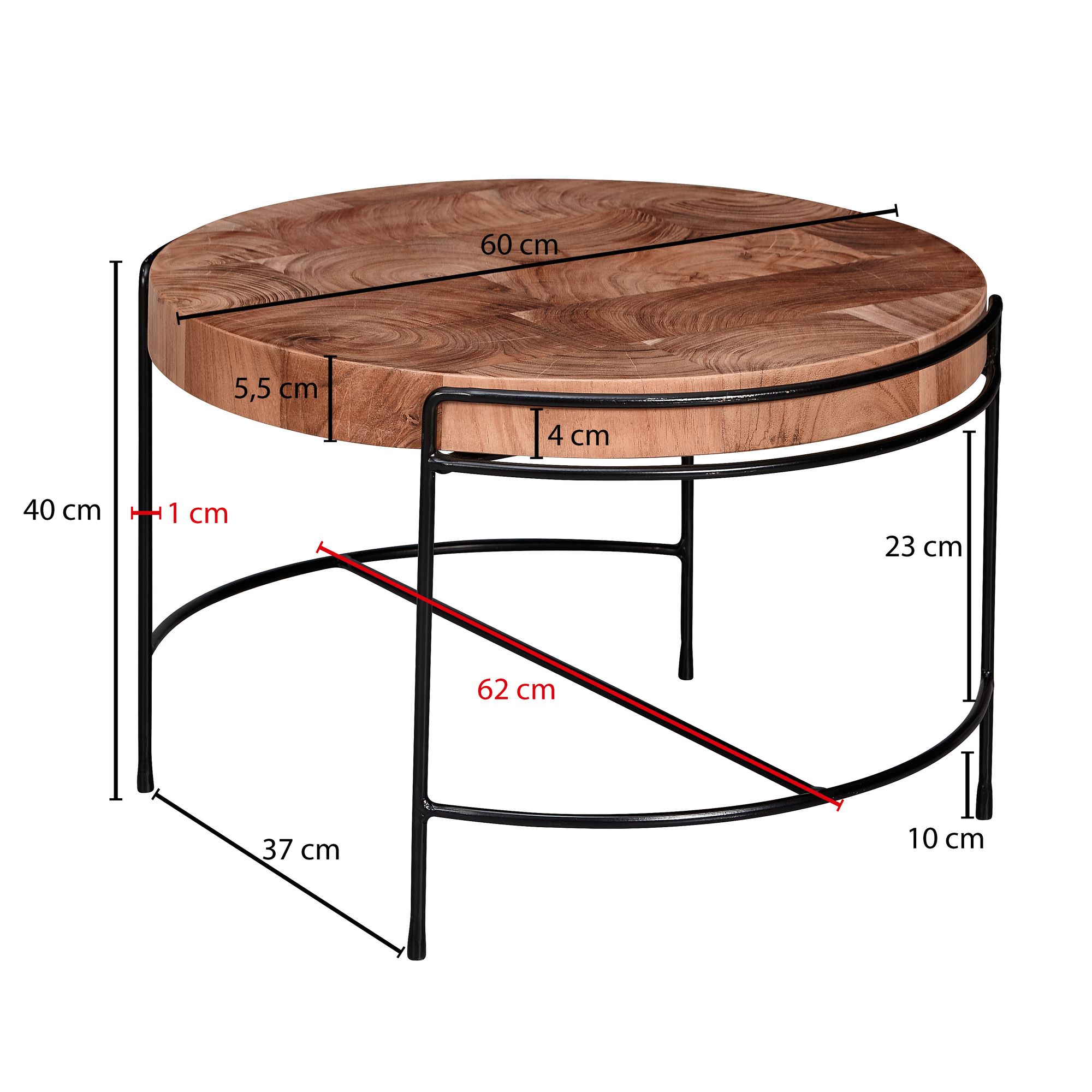 Salontafel 62x40x62 cm salontafel acacia massief hout / metaal