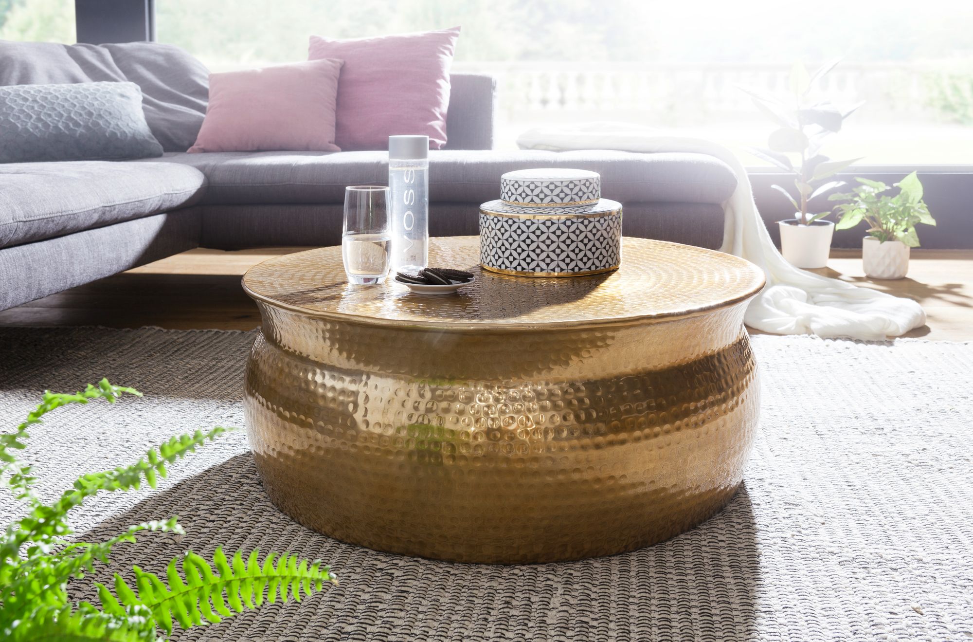 Table basse karam 75x31x75 cm aluminium or table d'appoint oriental rond