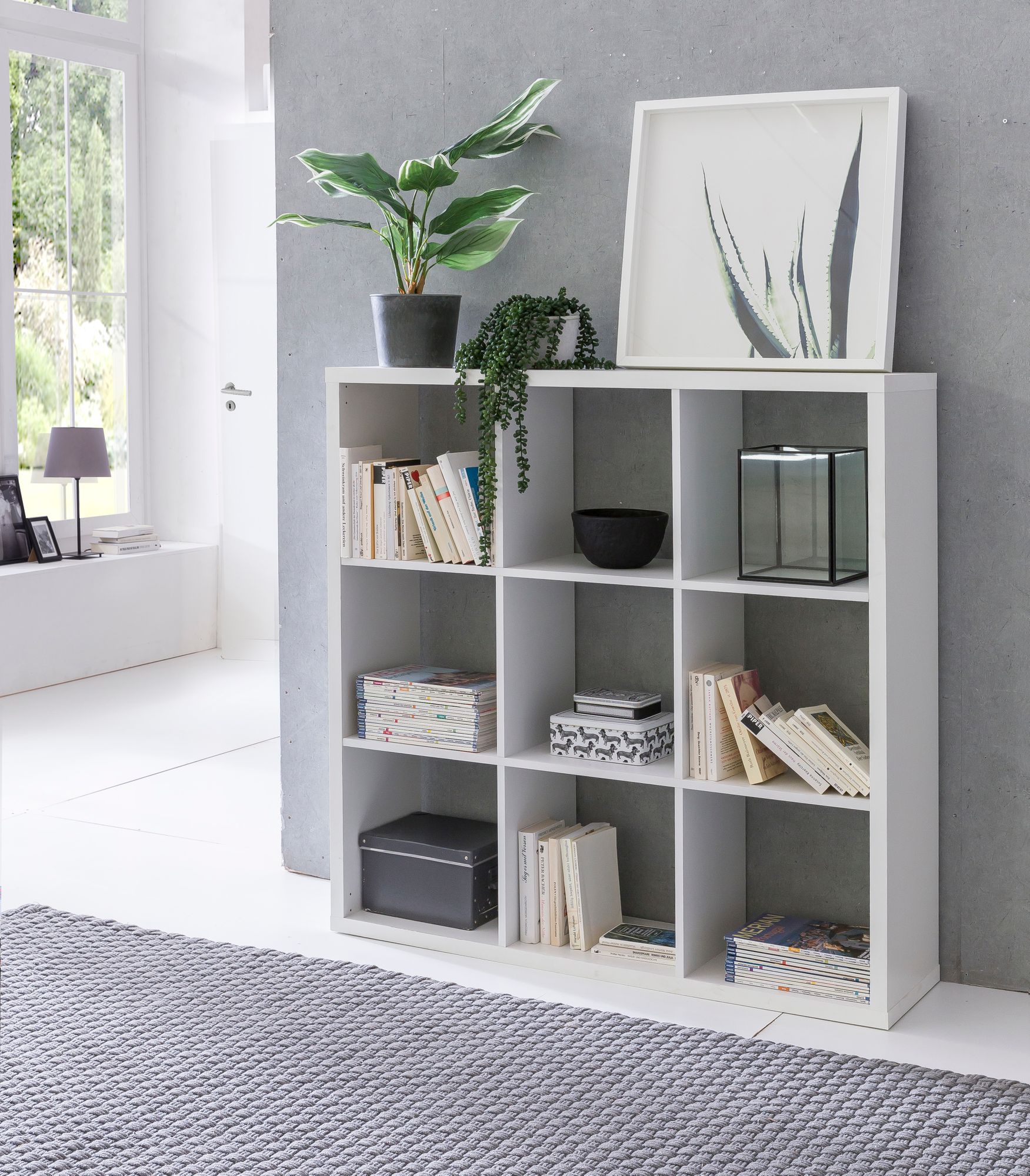 Eddie 112x29x112 cm boekenkast met 9 vakken witte plank houten plank vrijstaand