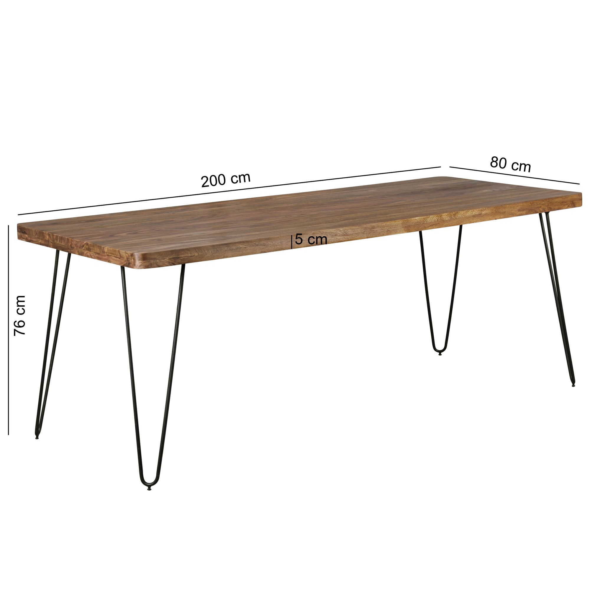 Eettafel massief houten sheesham 200cm eettafel houten tafel metal poten keukentafel landhaus donkerbruin