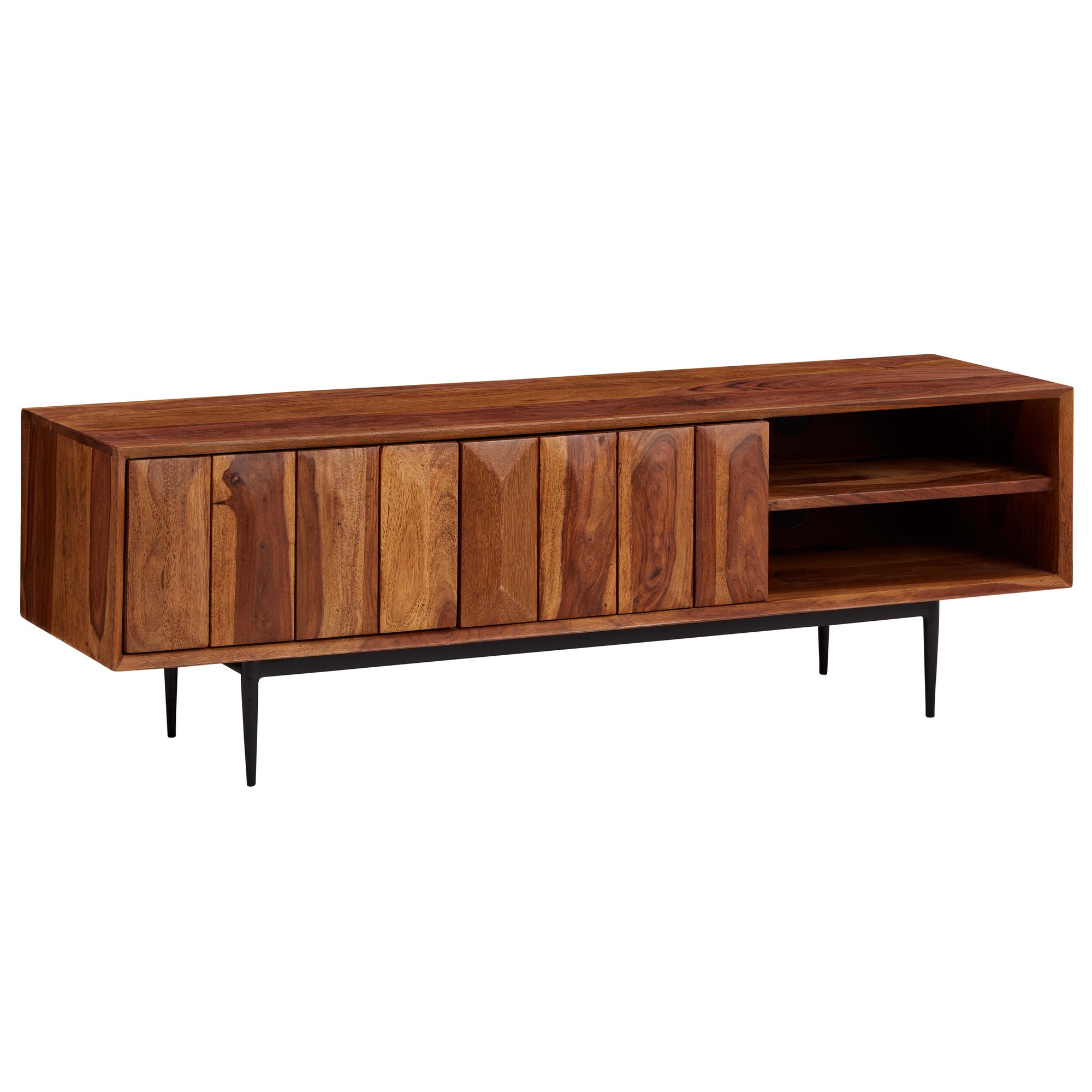 Hifi lowboard massief sheesham-hout tv-dressoir 123x42x35 cm met twee deuren