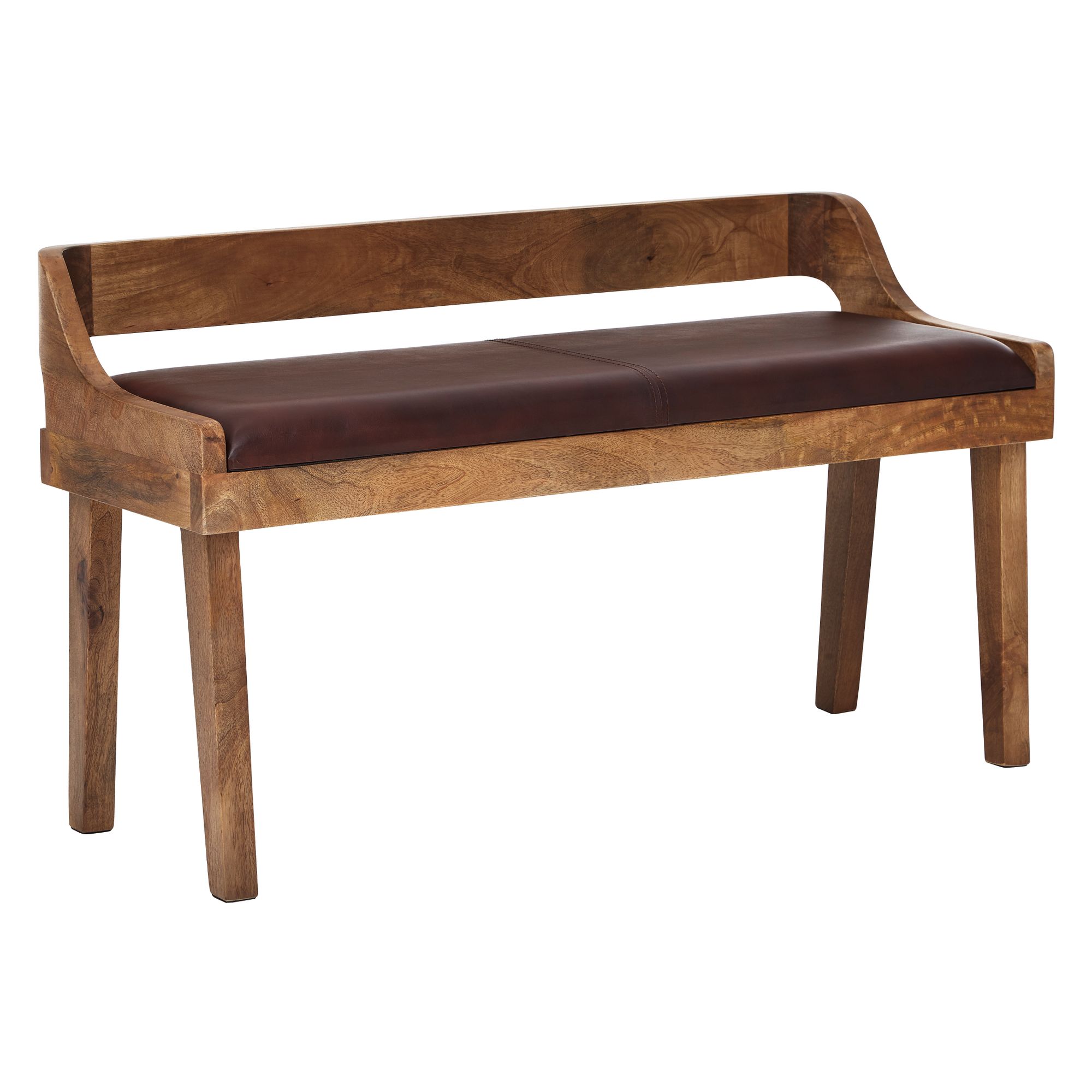 Bank echt leer / massief houten bank 108x63x43 cm