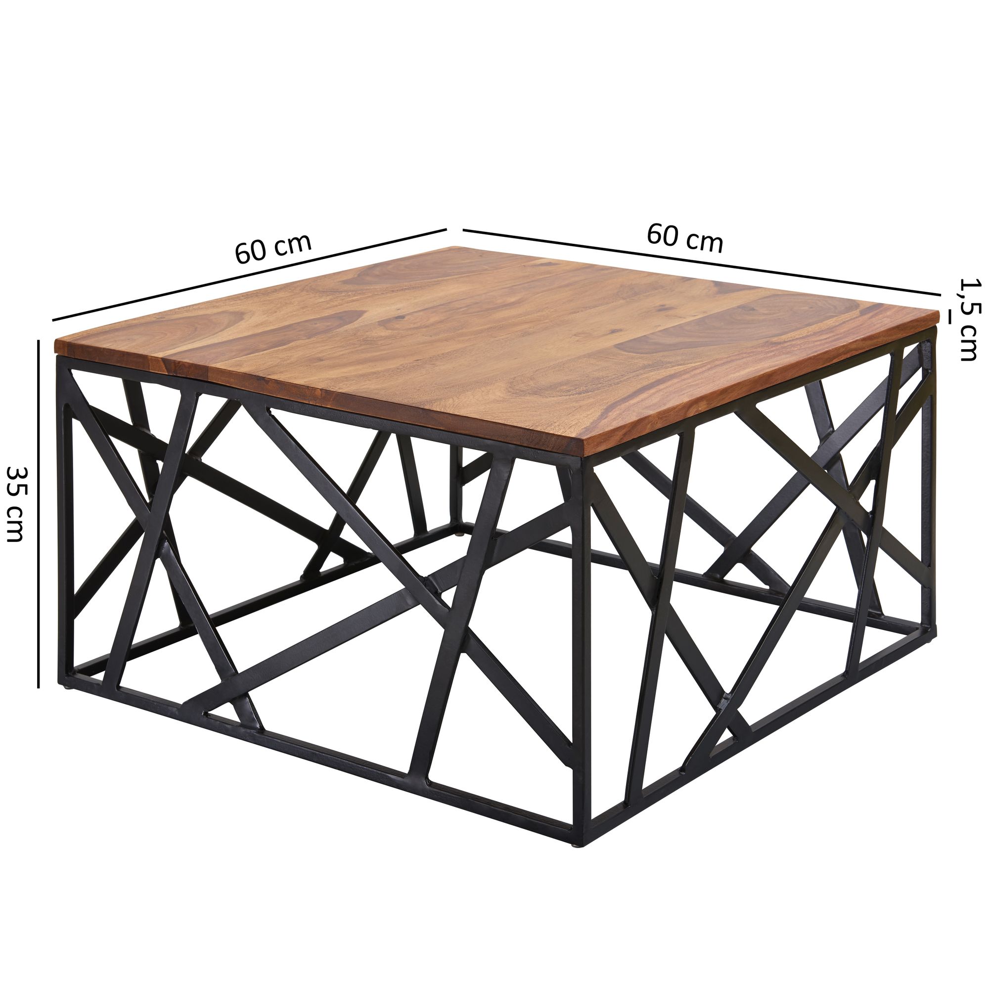 Table basse BEKAL 60 x 35 x 60 cm bois massif Sheesham / métal