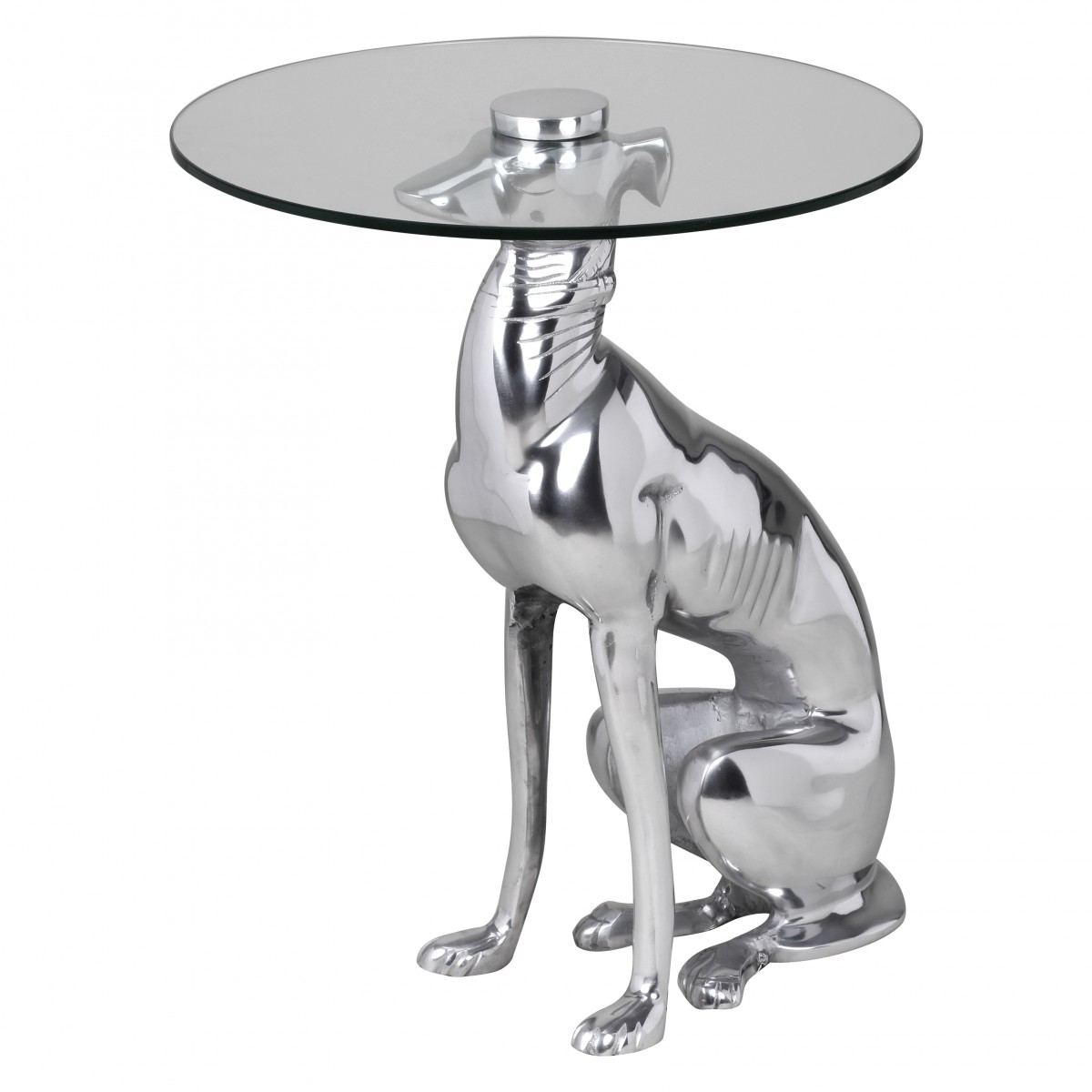 Design deco bijzettafel figuur dog gemaakt van aluminium kleur zilver