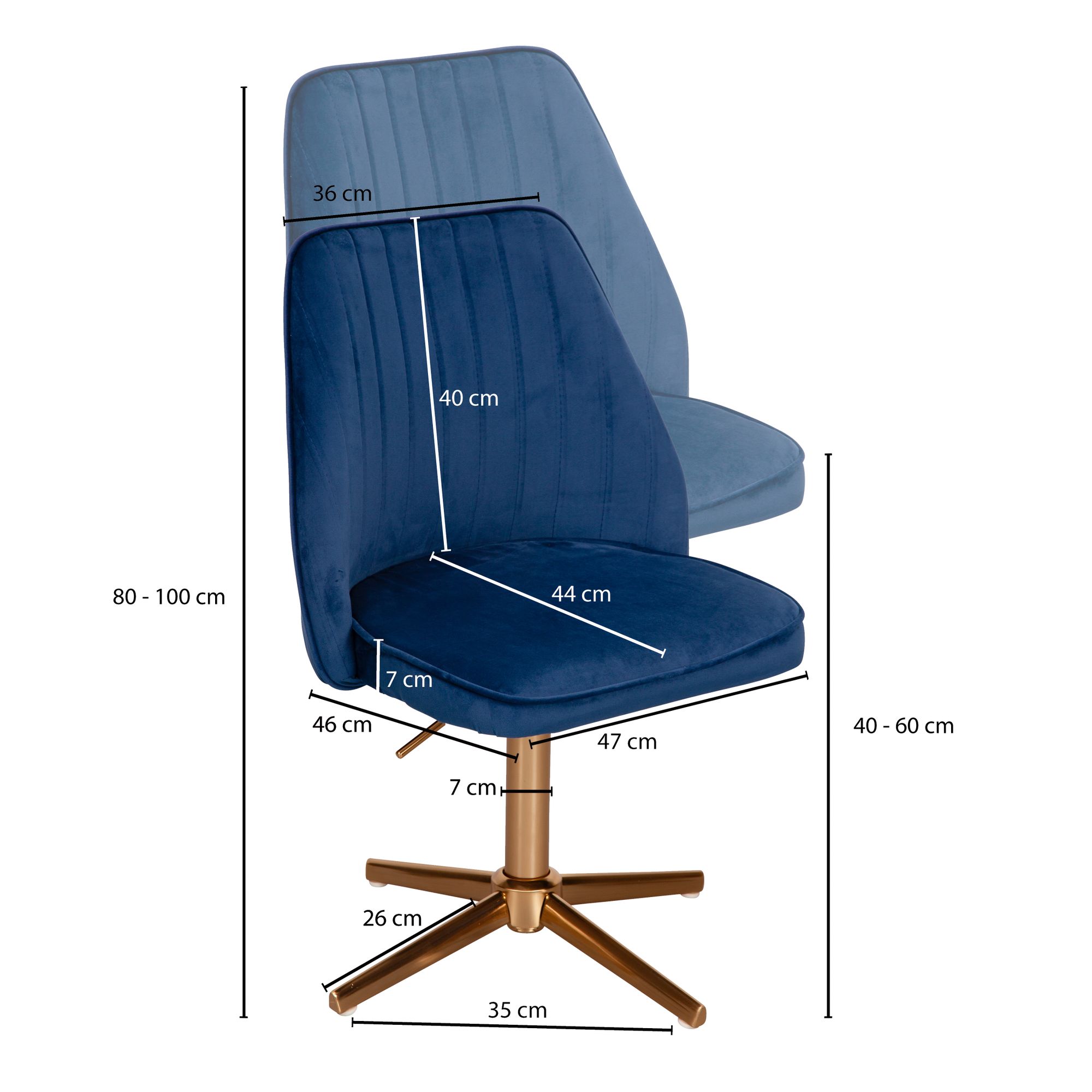 Bureaustoel donkerblauw velvet design draaifauteuil met rugleuning