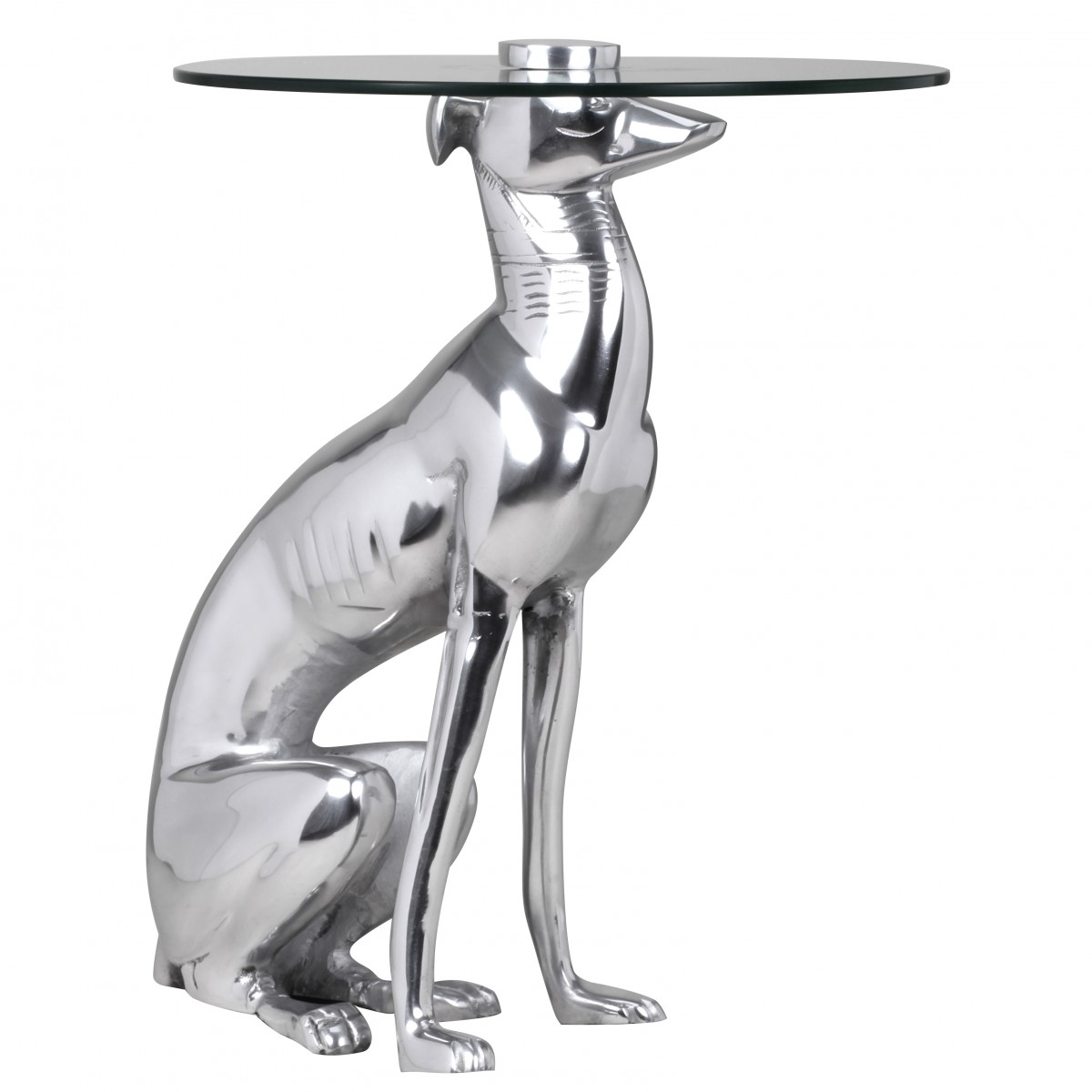 Design deco bijzettafel figuur dog gemaakt van aluminium kleur zilver