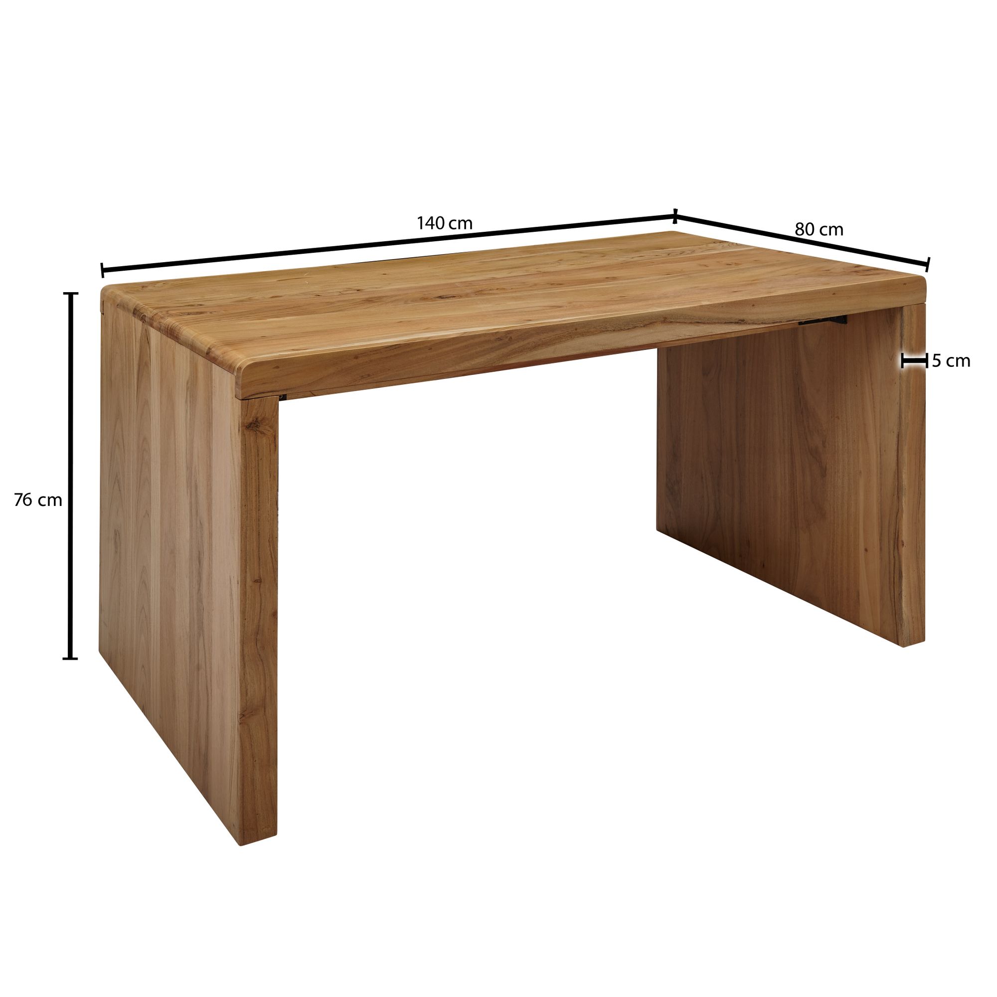 Boha table d'ordinateur en acacia en bois massif, 140 cm de large, design en bois, bureau de classement, style campagnard