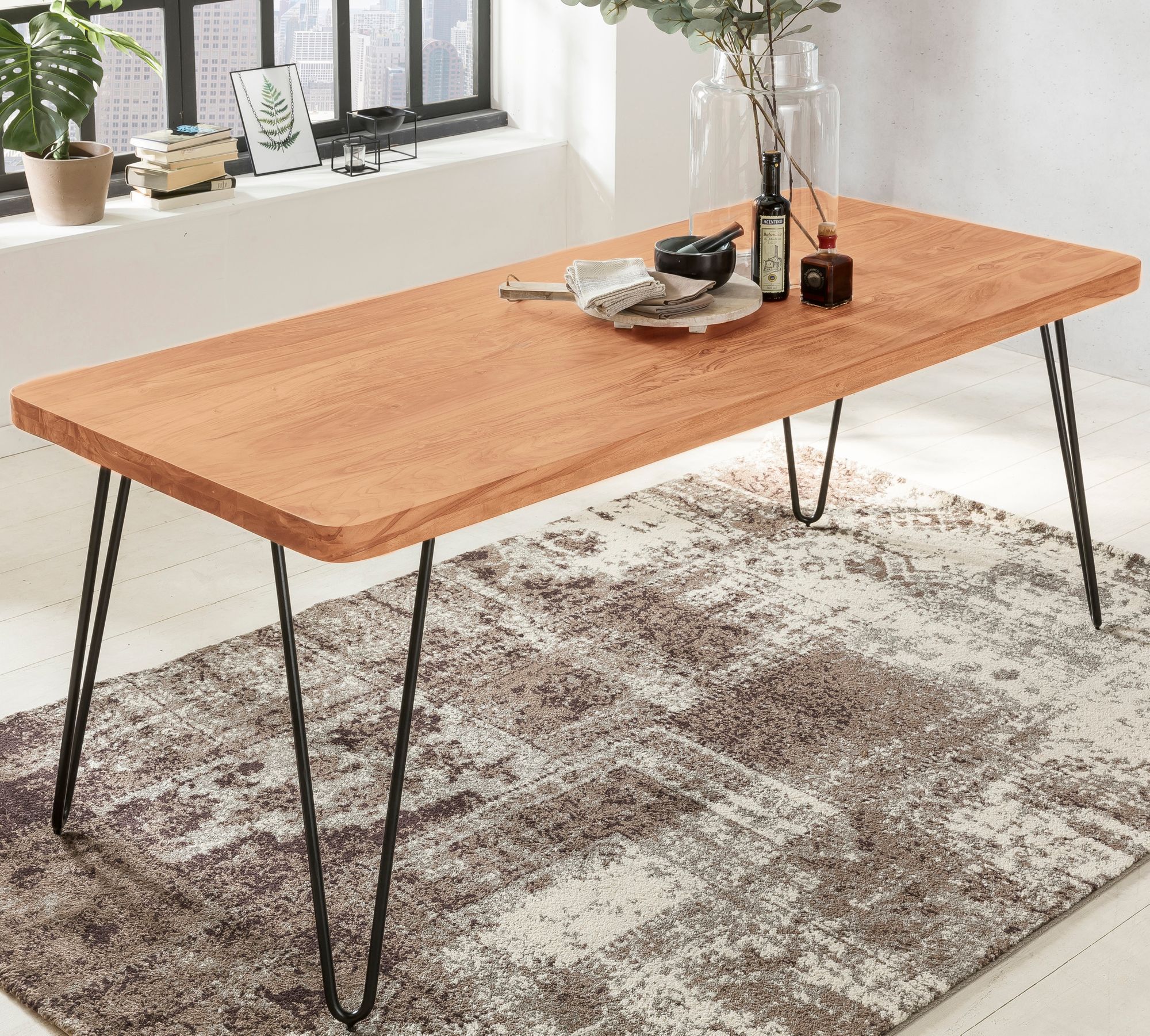 Massief houten eettafel acacia 180 cm eettafel houten tafel metal poten keukentafel landhaus donkerbruin