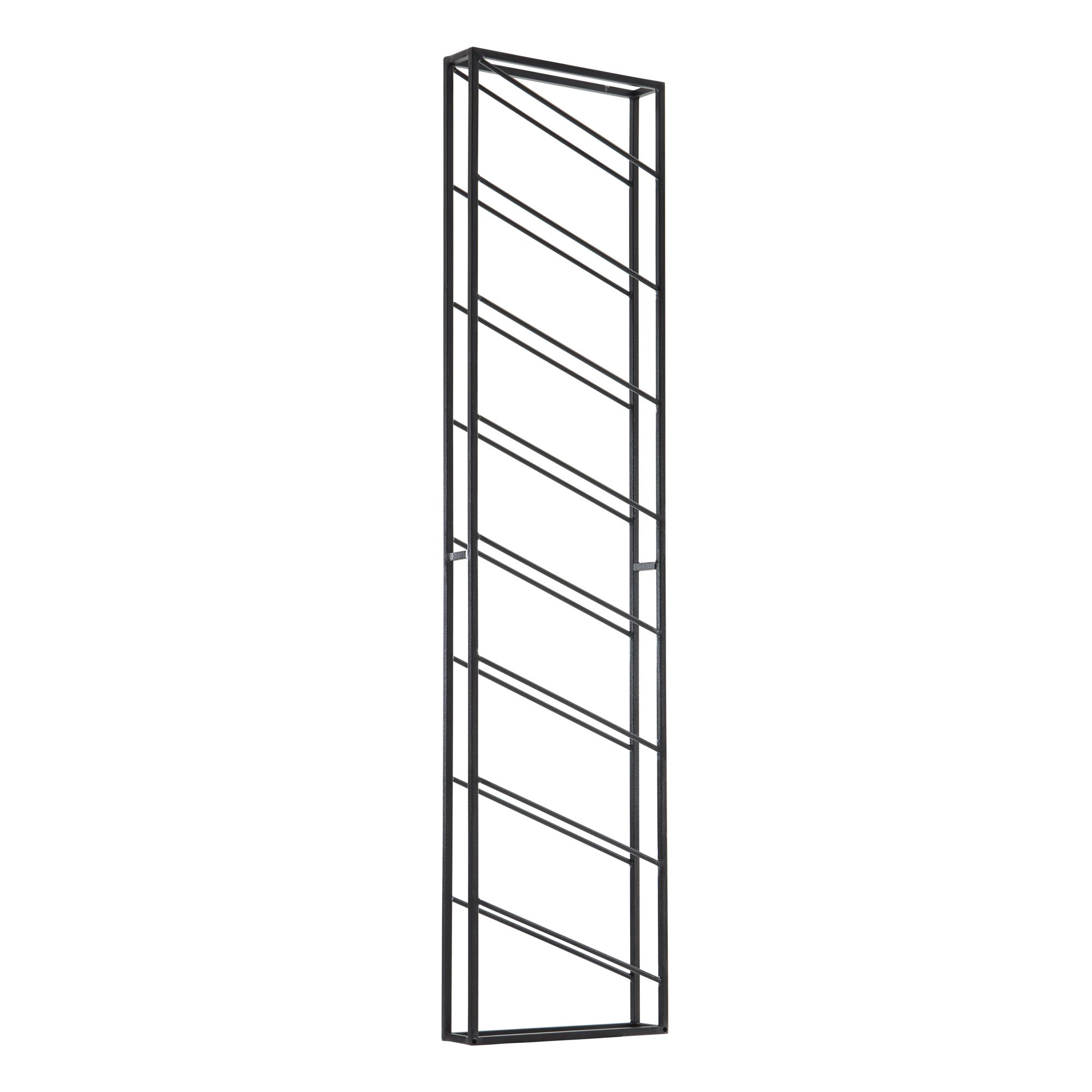 Wijnrek muur metaal zwart 36x150x8 cm groot voor 8 flessen