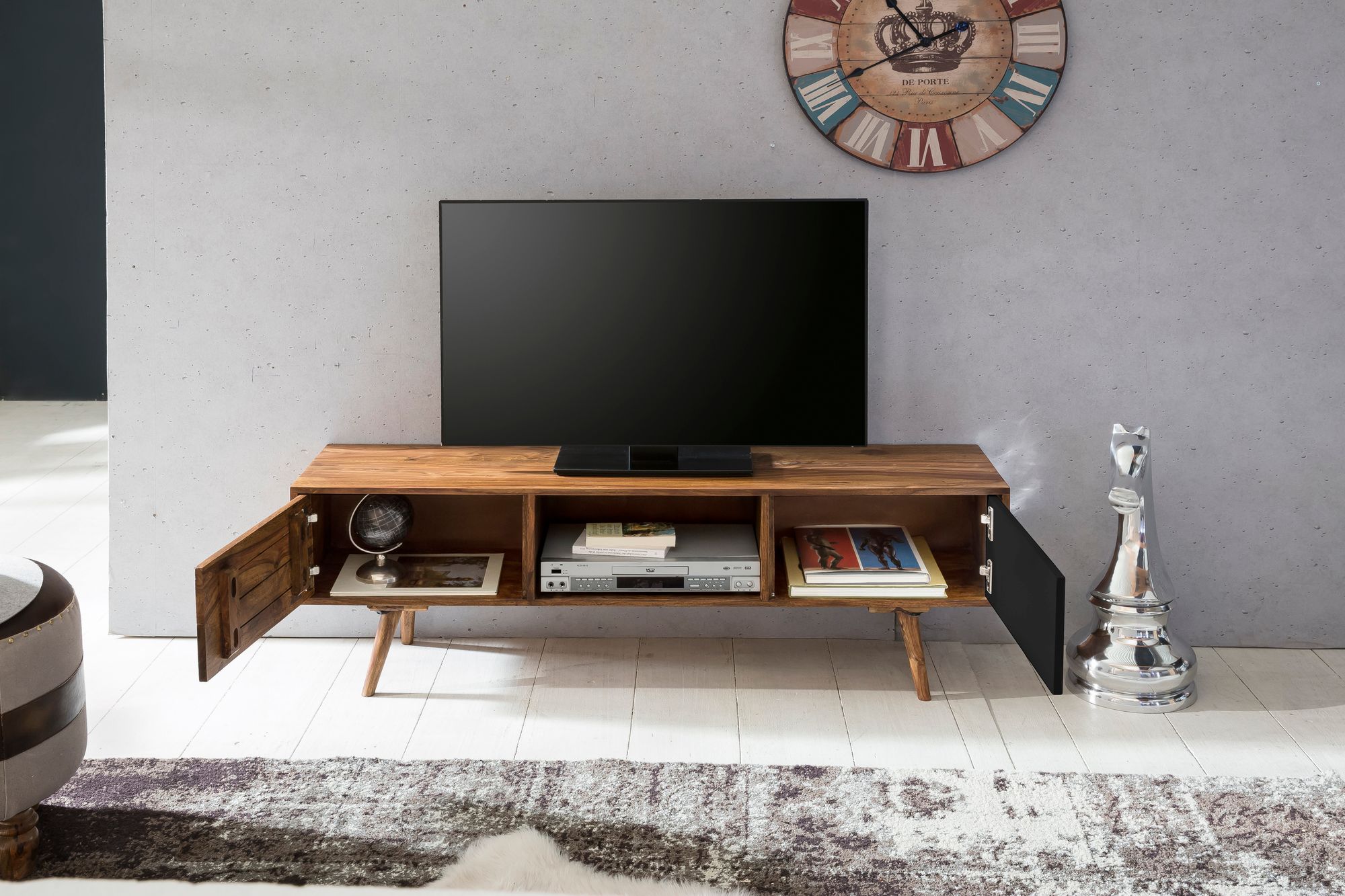 Tv lowboard repa 140 cm massief hout sheesham landhuis 2 deuren & compartiment