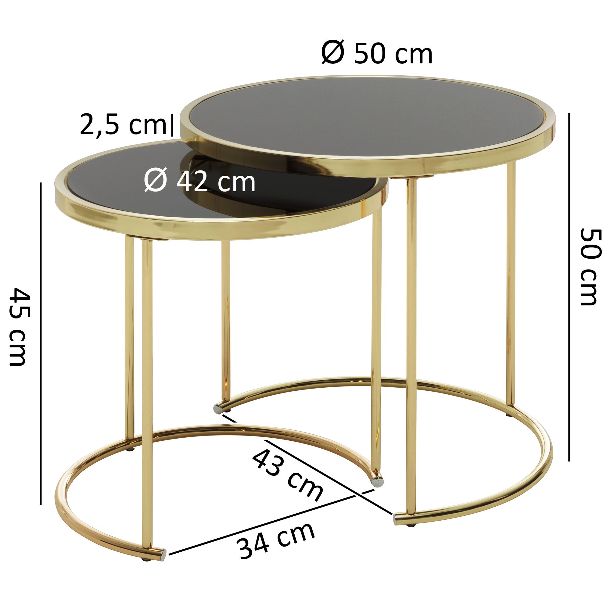 Design nesttafel cora zwart / goud bijzettafel metaal / glas