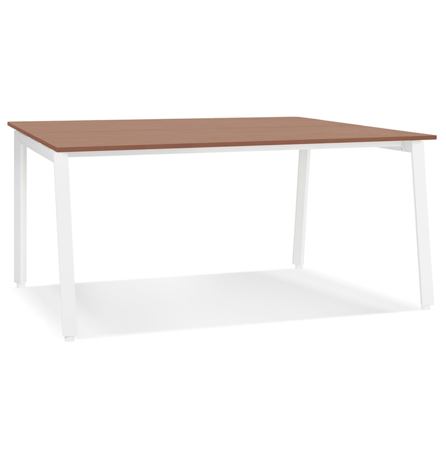 Alterego Bureau AMADEUS SQUARE 140x140 cm Couleur du cadre Blanc Plateau de table Noyer