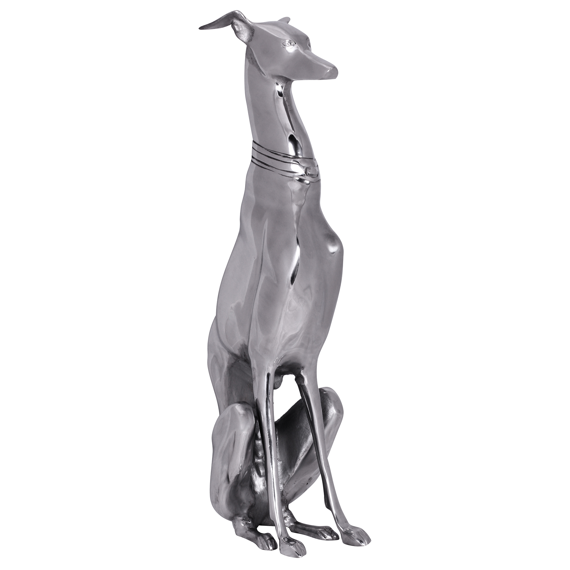 Décoration Design Chien en aluminium argenté Sculpture de lévrier Statue de chien