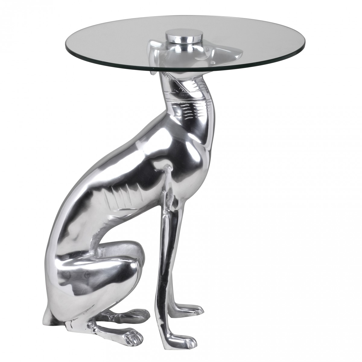 Design deco bijzettafel figuur dog gemaakt van aluminium kleur zilver