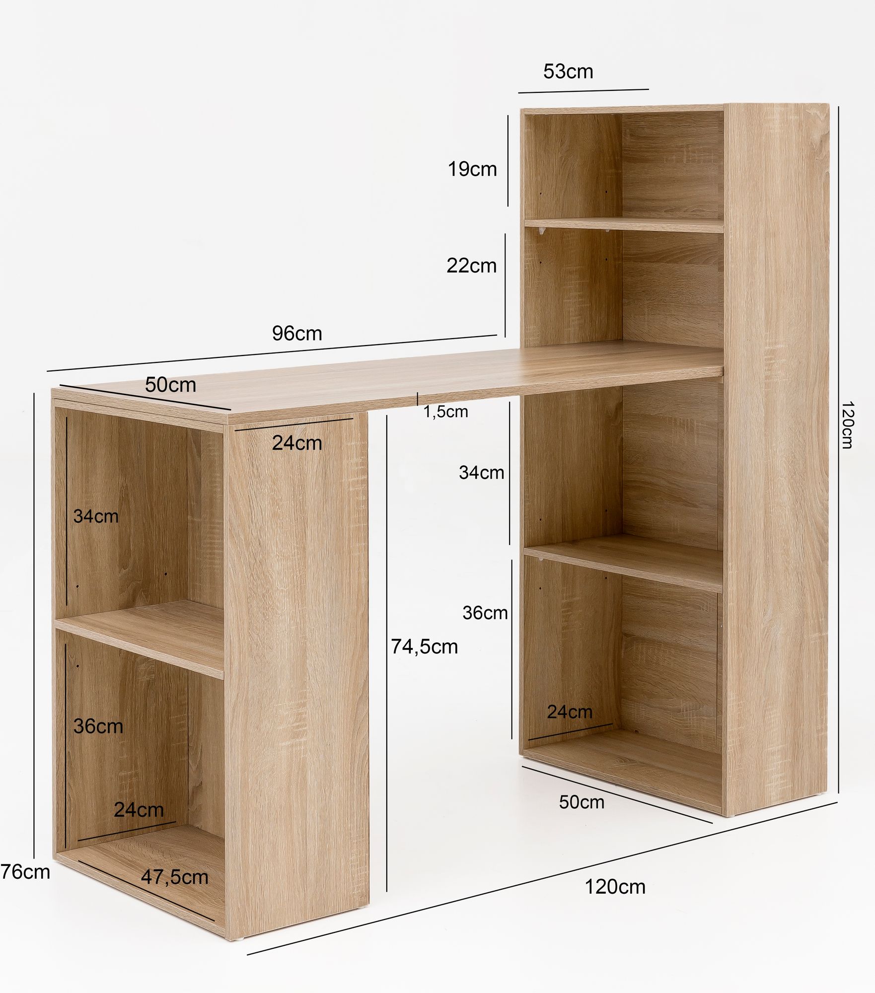 Bureau avec étagère 120 x 120 x 53 cm Bois Sonoma moderne