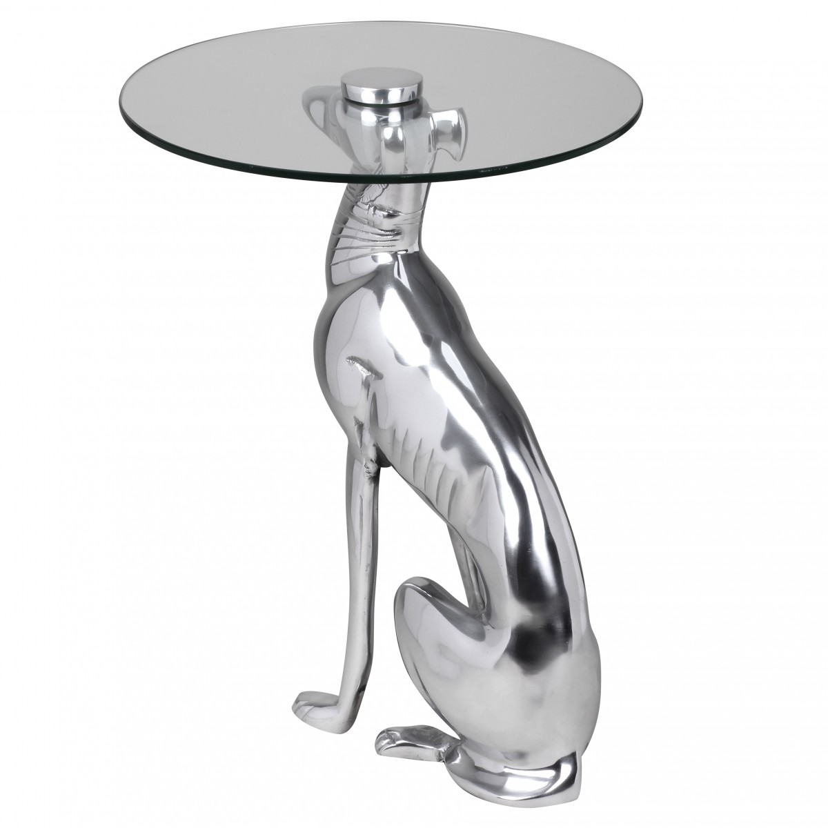 Design deco bijzettafel figuur dog gemaakt van aluminium kleur zilver