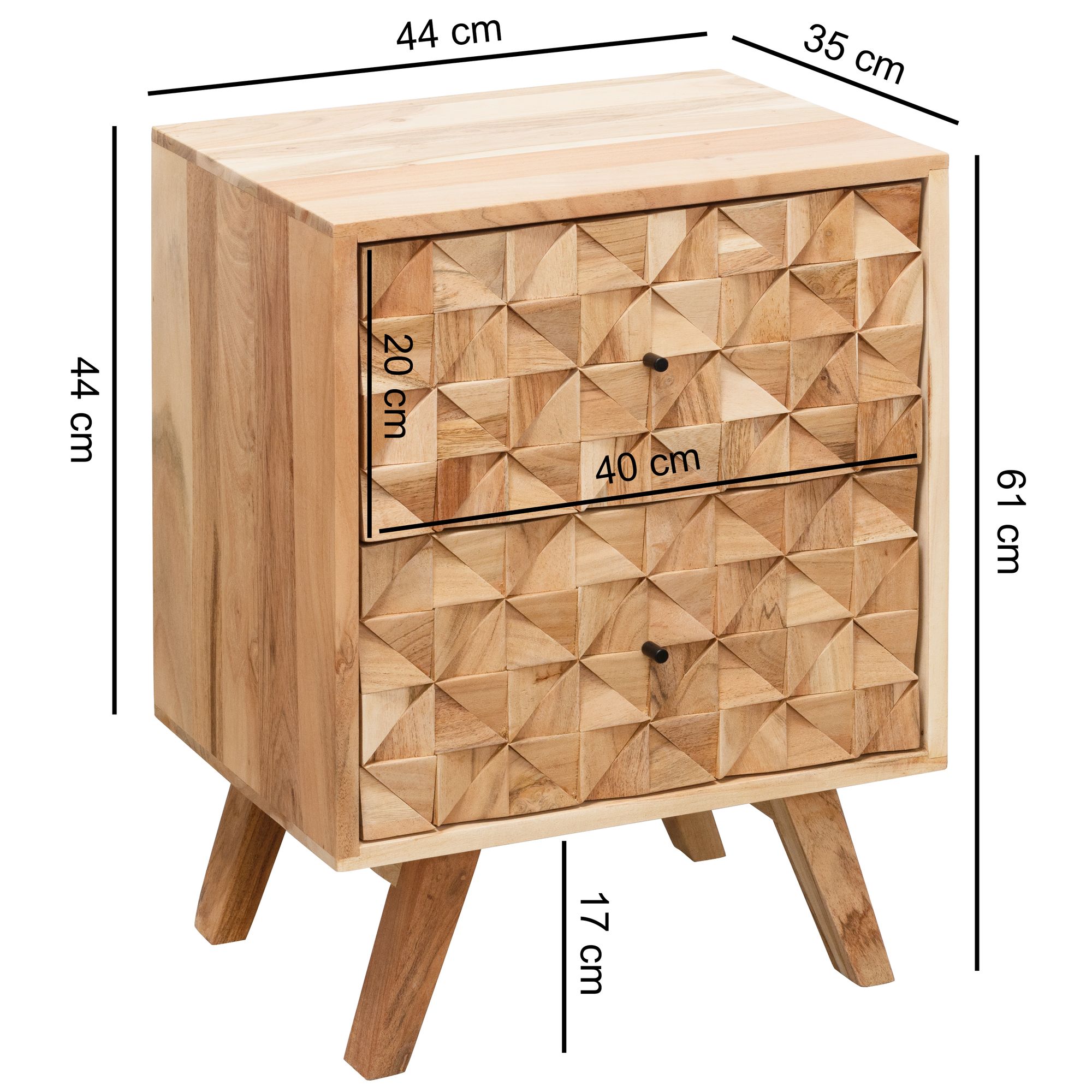 Nachtkastje rewa 44x61x35cm acacia massief houten nachtkastje hoog