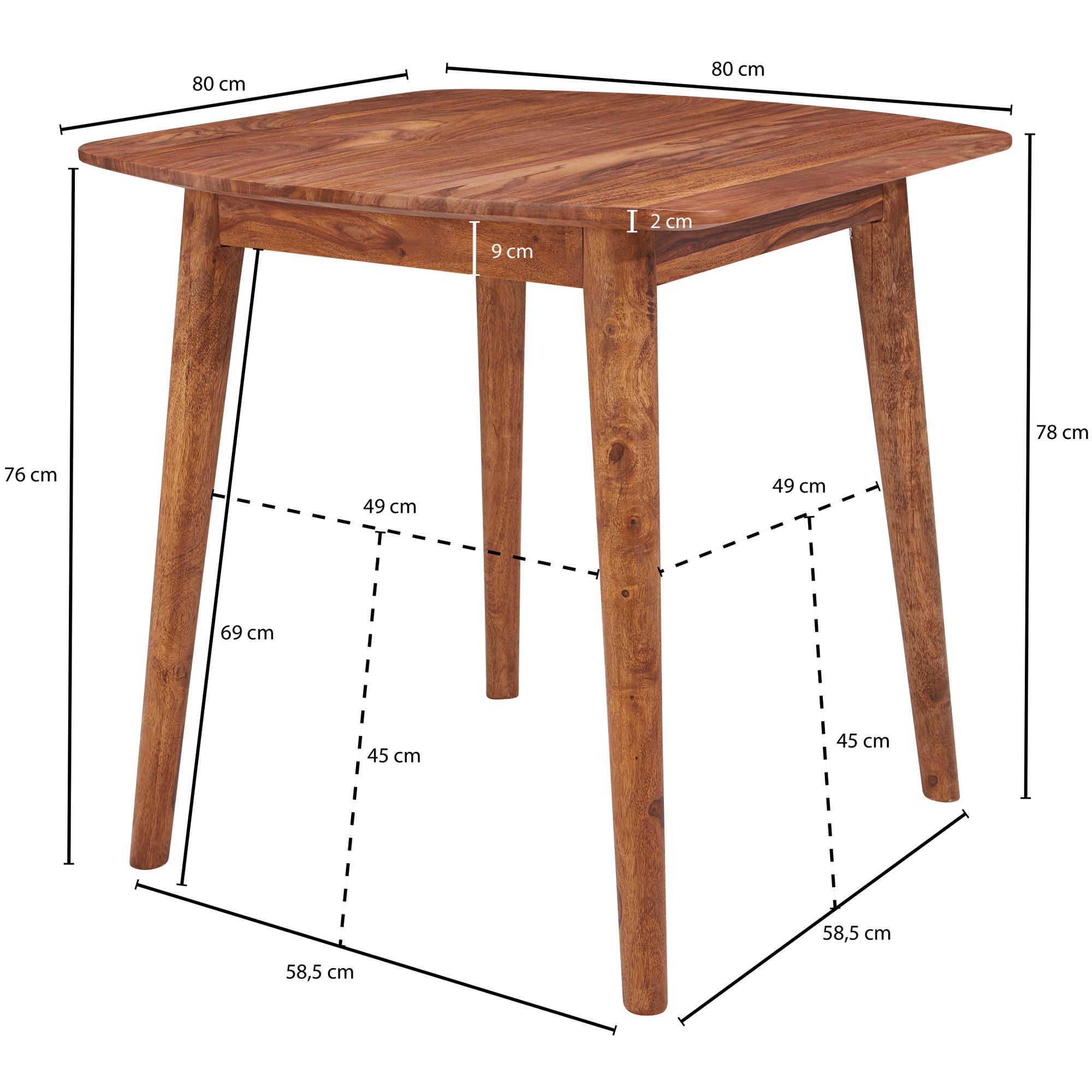 Table de salle à manger Sheesham 80x78x80 cm bois massif