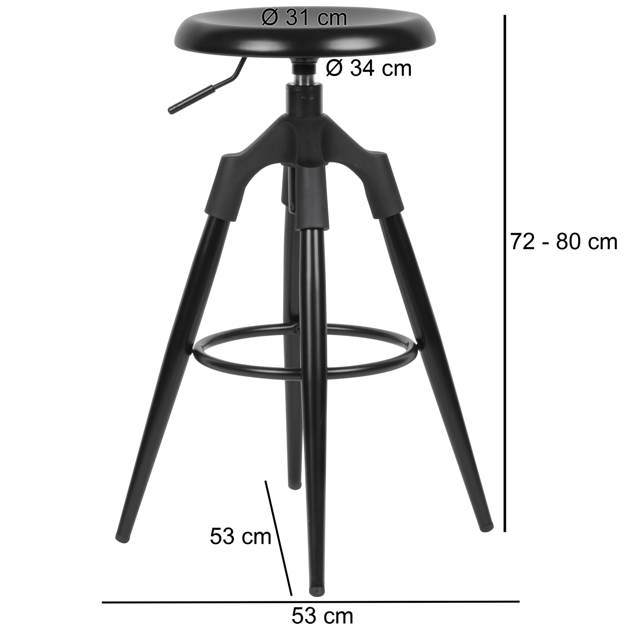 Barkruk zwart metaal 72-80 cm