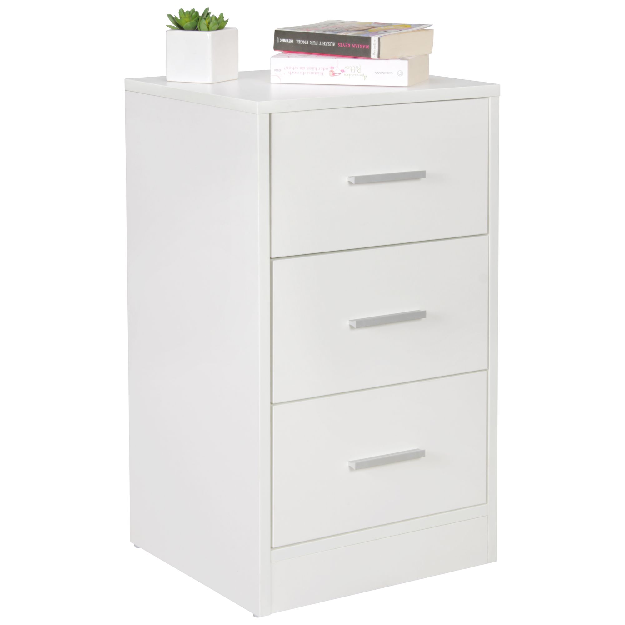 Console de nuit OLAV bois moderne avec 3 tiroirs blanc, 37,5 x 68 x 35 cm