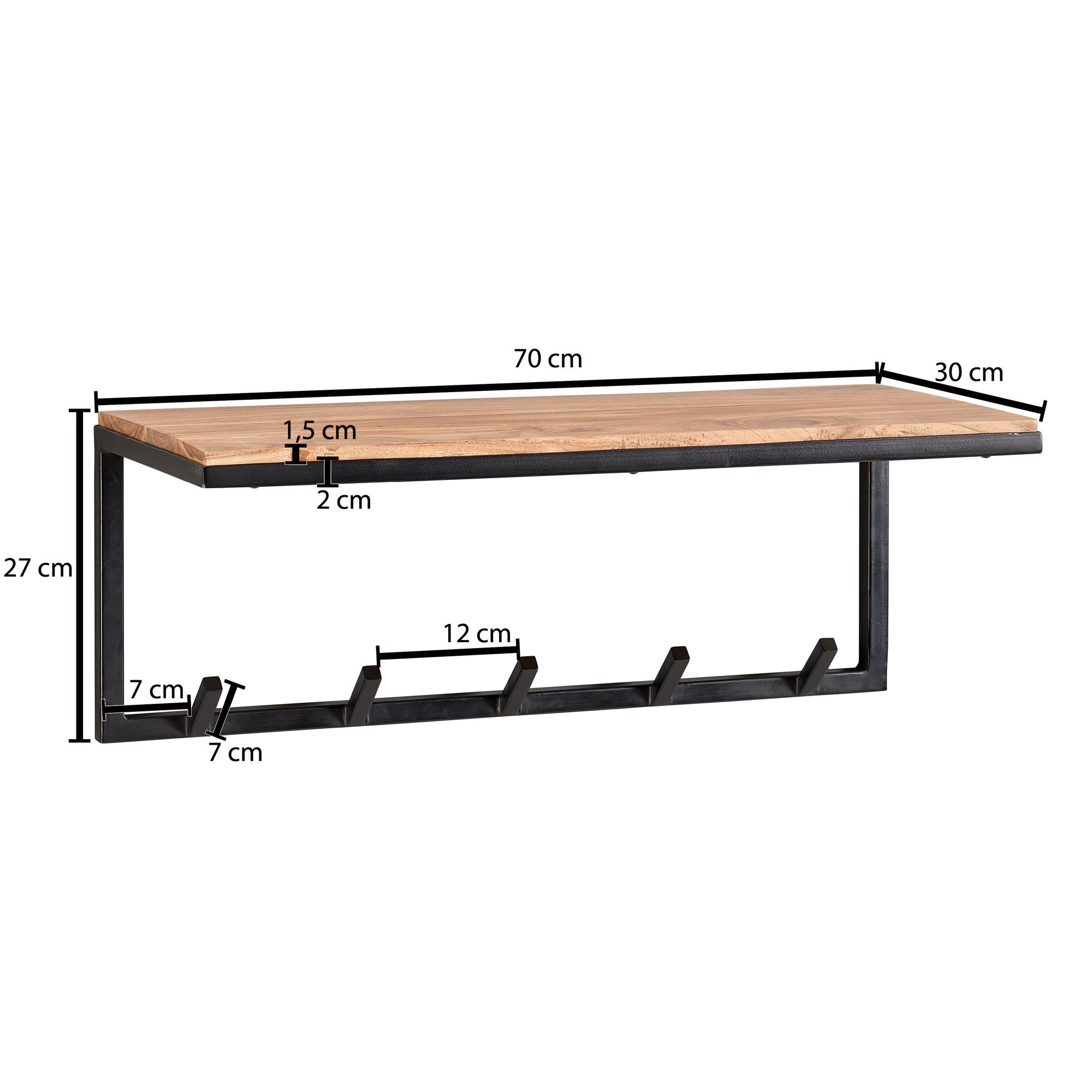 Design kapstok acacia massief hout / metaal 70x27x30 cm