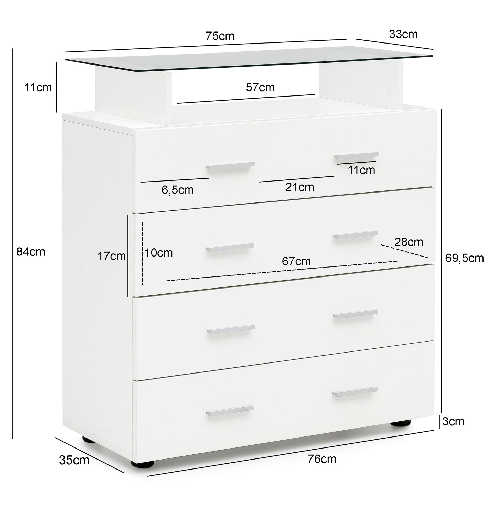 Design wl5.850 blanc buffet haute brillance 76x84x35 cm bois moderne