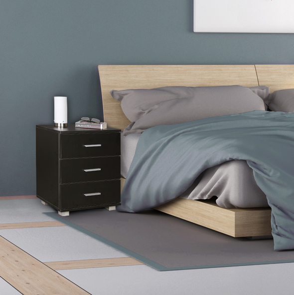 Bed nina holz nachtkastje met 3 laden modern zwart