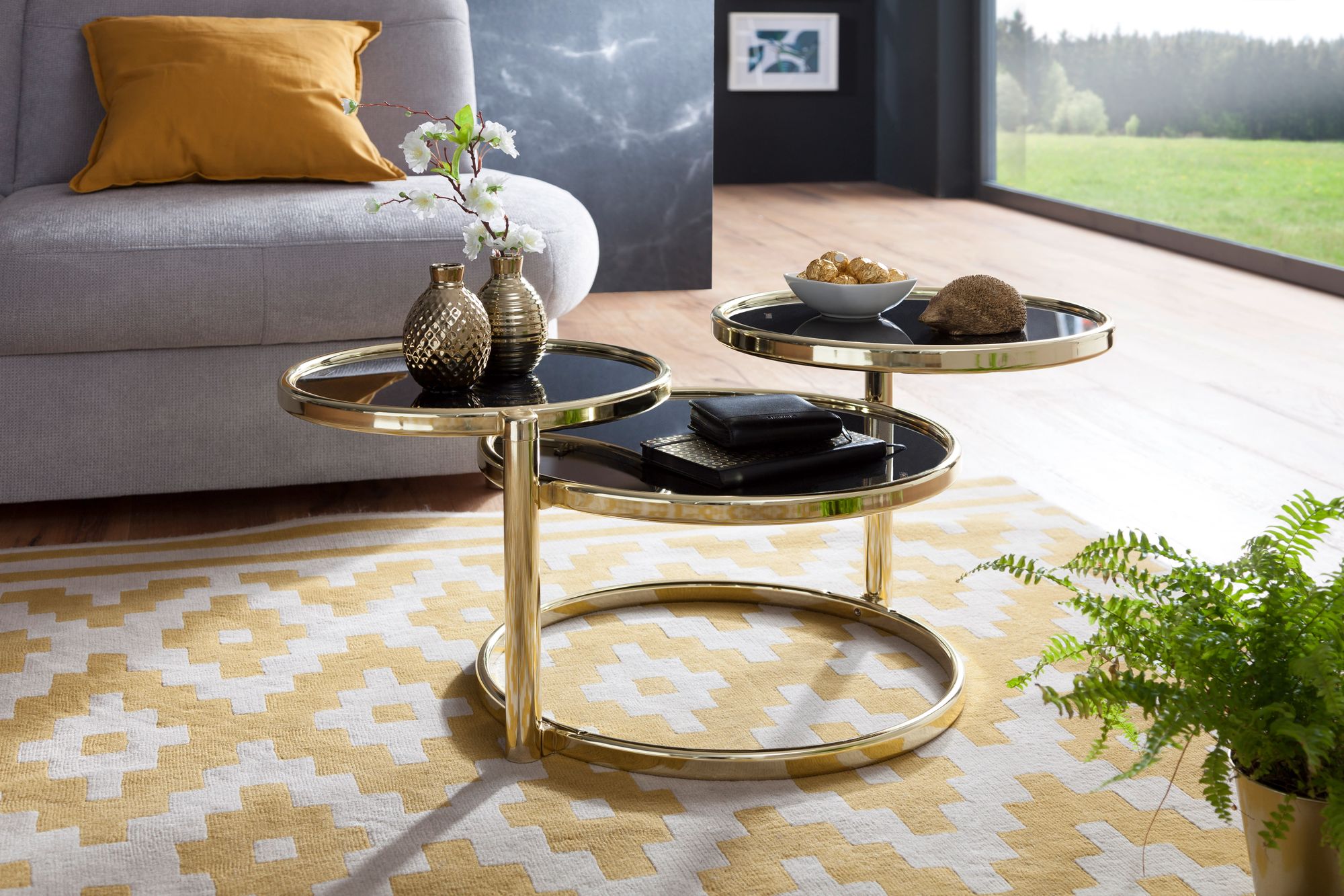 Salontafel susi met 3 tafelbladen zwart / goud 58 x 43 x 58 cm