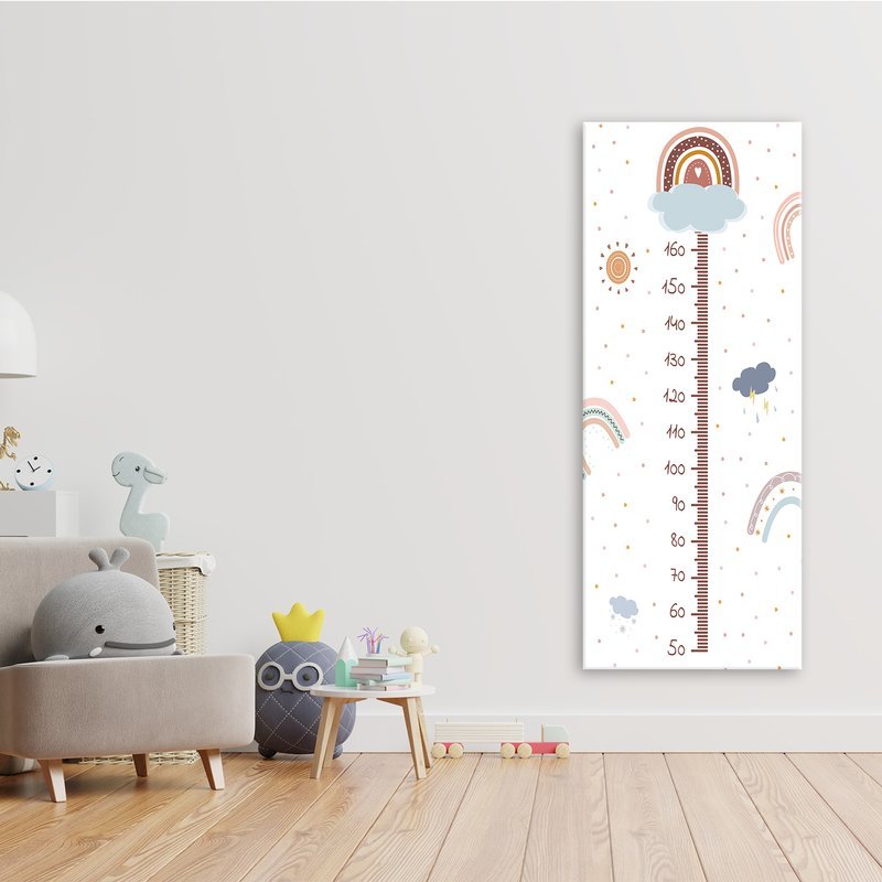 Frame met meter voor het meten van kinderlengte van 40 cm gemaakt van mdf wolkendesign