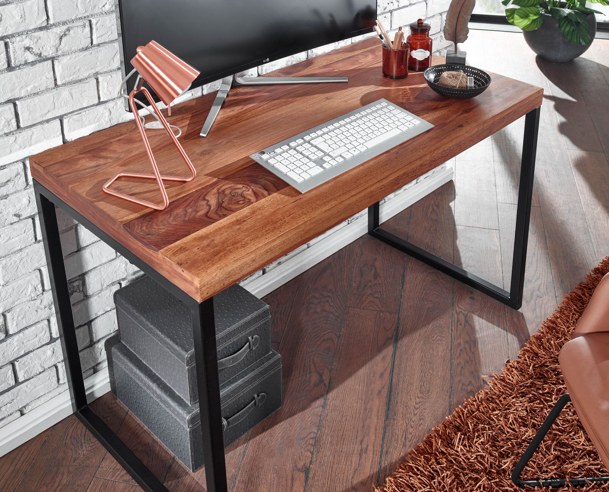 Bureau sheesham massief hout / metaal 117x59x76.5 cm computertafel