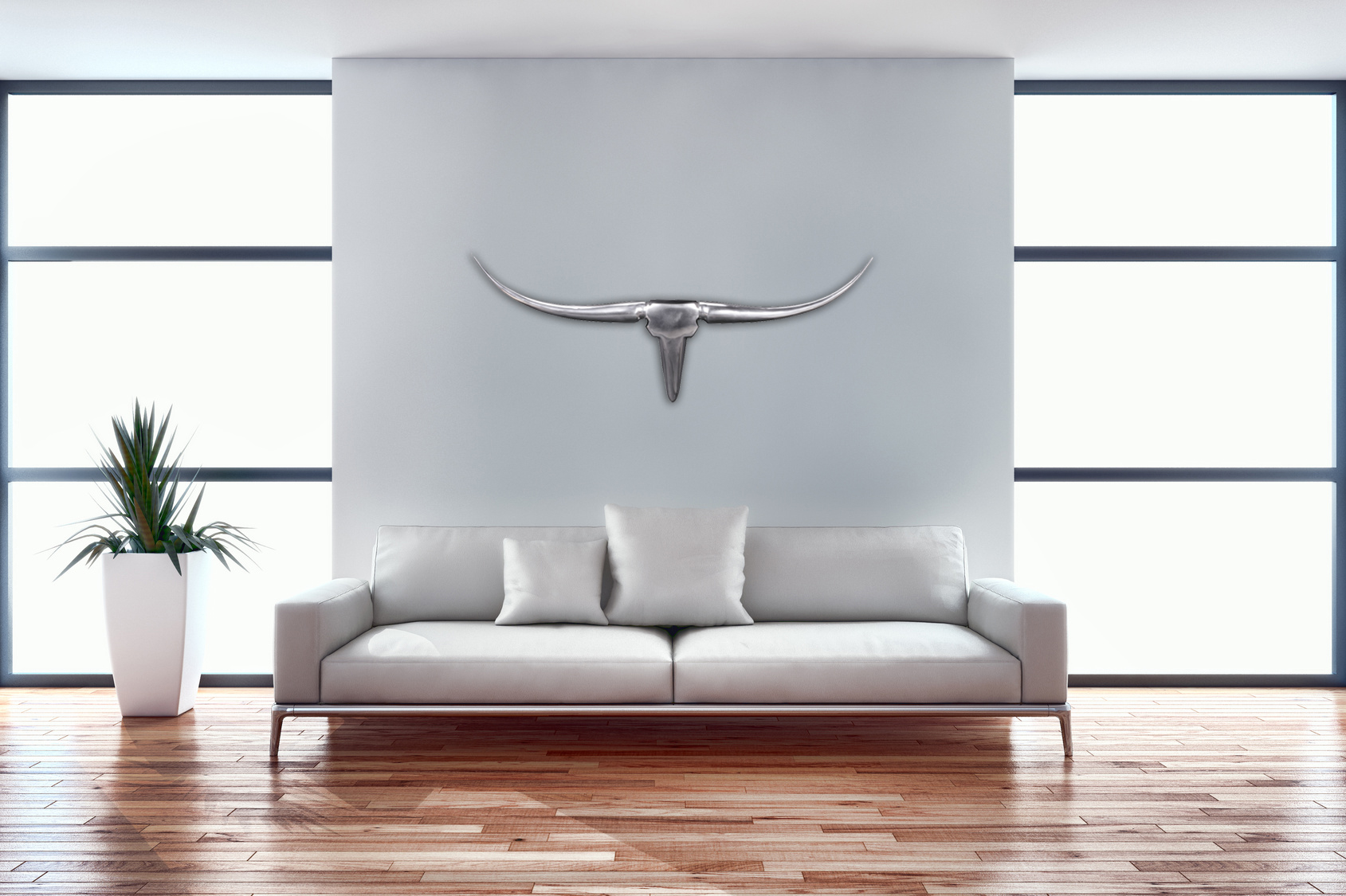 Deco antler bull m wl1.245 zilver 100 cm aluminium design hoorns