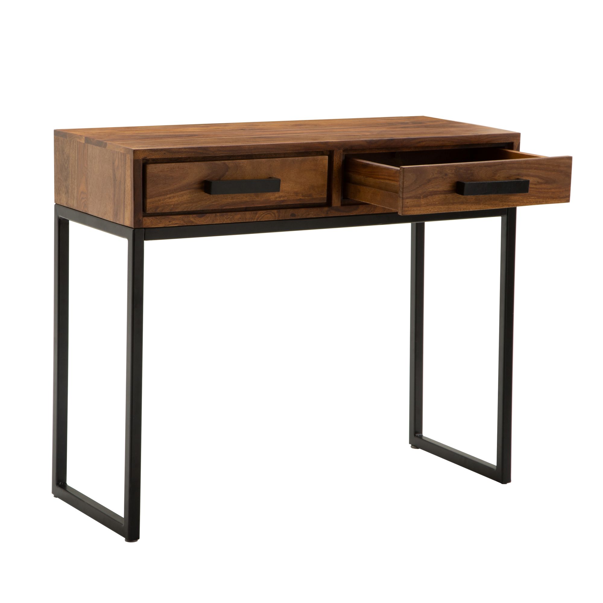 Table console Sheesham bois massif / métal 90x76x36 cm, étroite, moderne