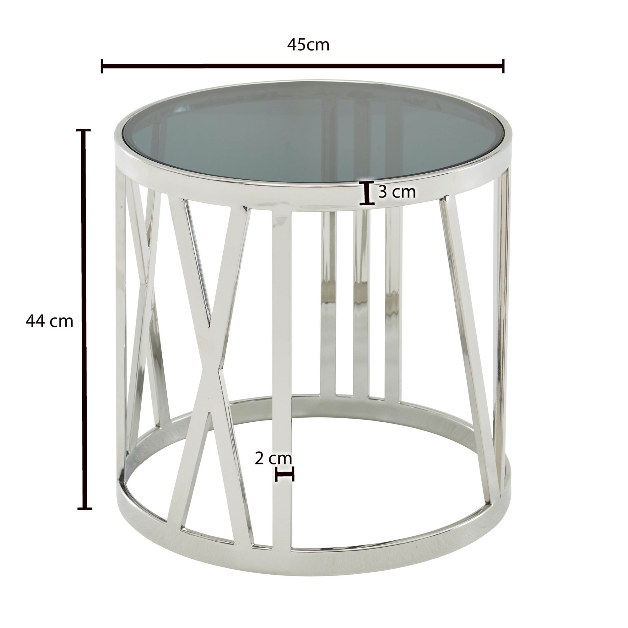 Bijzettafel glas en metaal 45x45x44 cm salontafel zilver