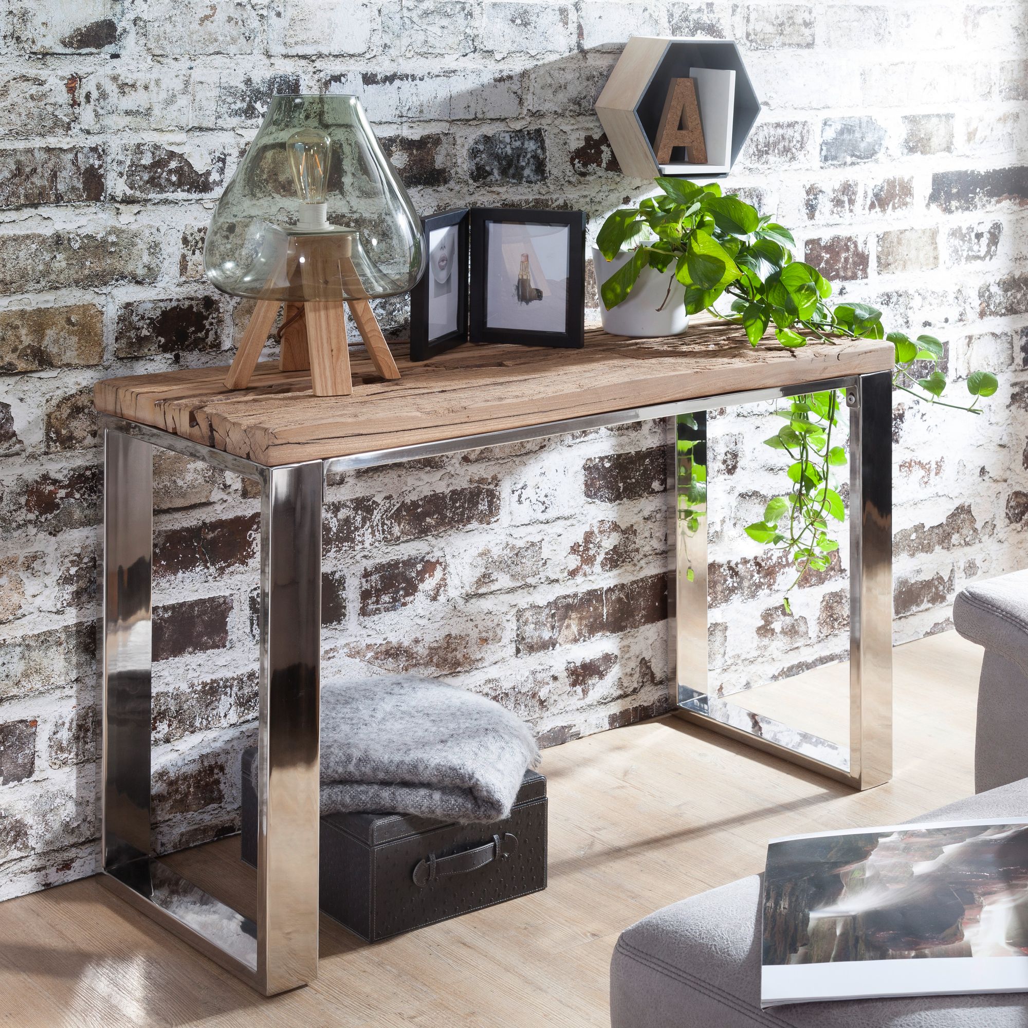 Table console priya 115x76x46 cm en bois massif nature