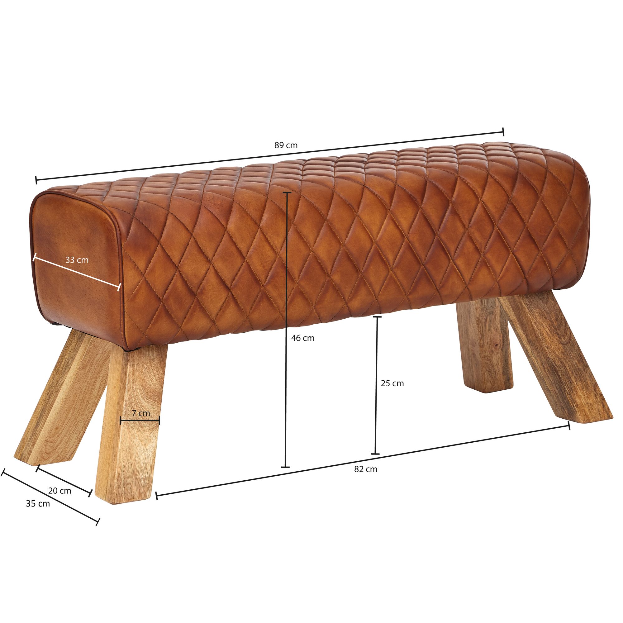 Bank echt leer / massief hout 89x46x35 cm leer modern turnbock