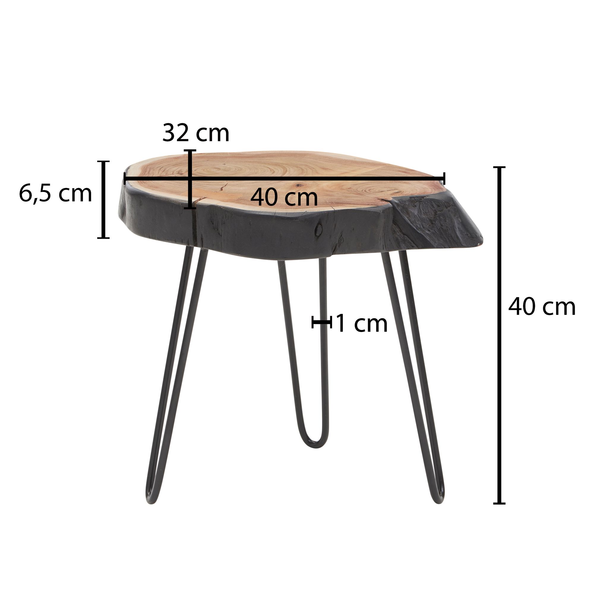 Bijzettafel acacia massief hout / metaal industrieel 40x40x32cm boomrand