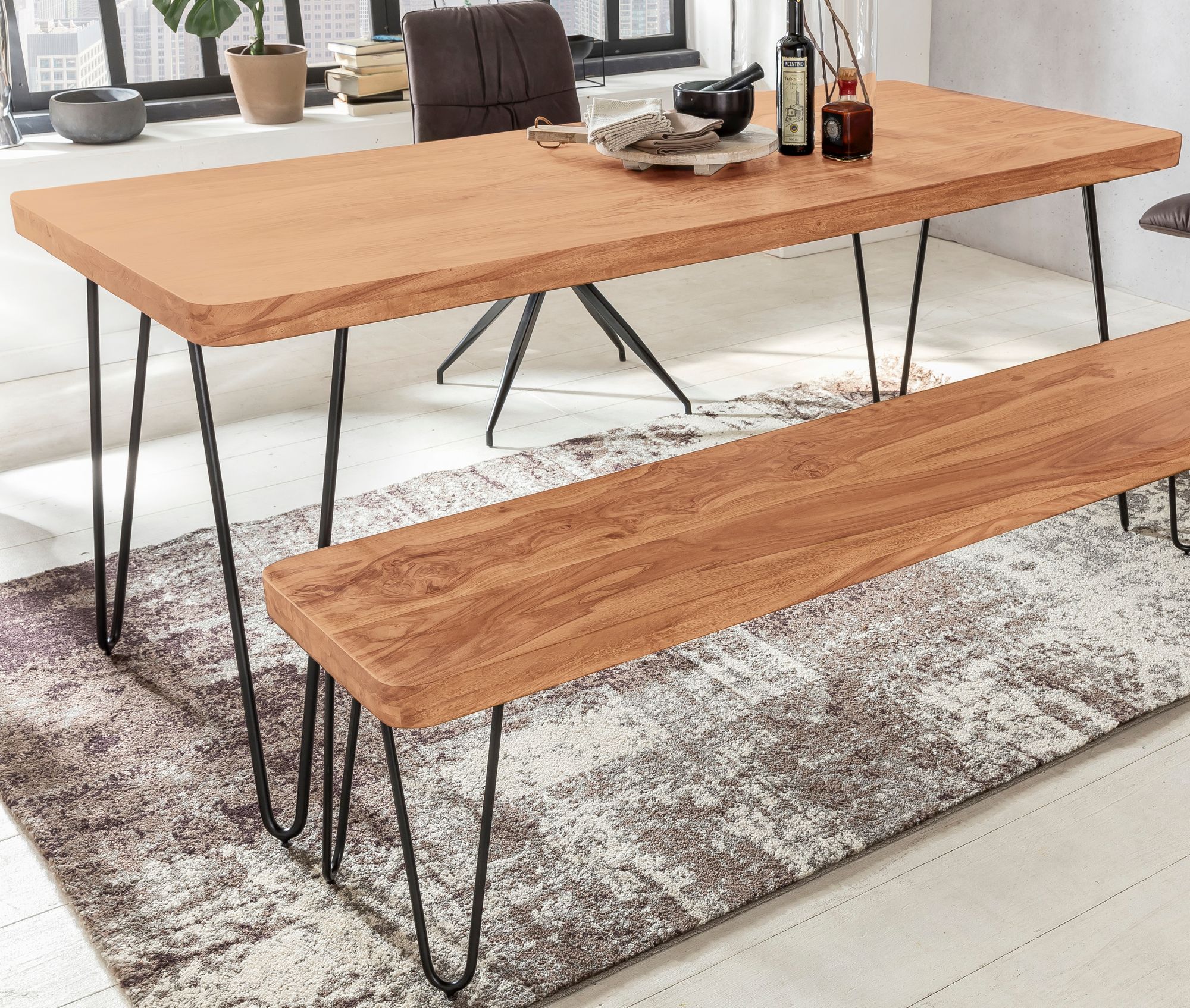 Massief houten eettafel acacia 180 cm eettafel houten tafel metal poten keukentafel landhaus donkerbruin